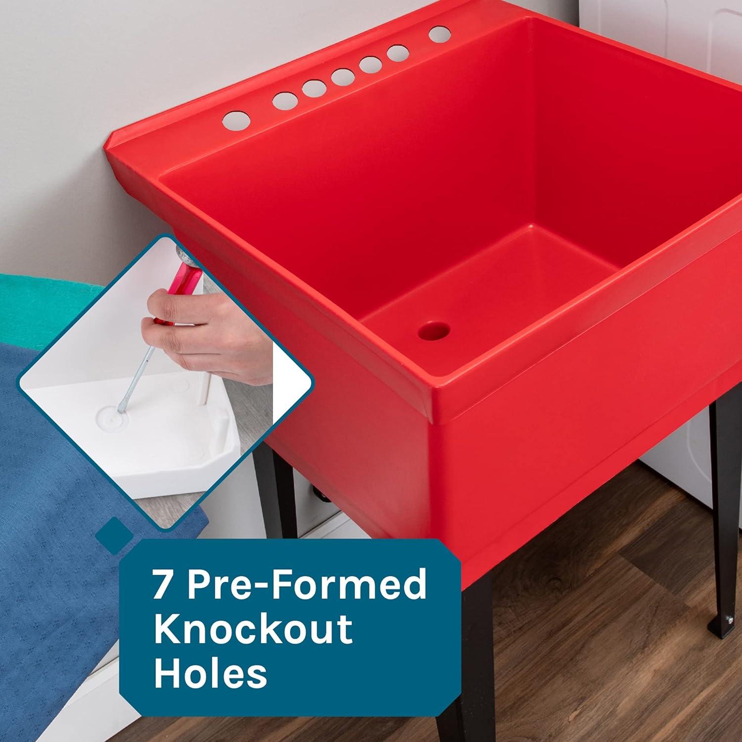 19 Gallon Utility Sink Laundry Tub by JS Jackson Supplies with Adjustable Metal Legs, Ideal for Laundry room, Basement, or Garage Workshop. Heavy Duty Shop Sink. No Faucet Included