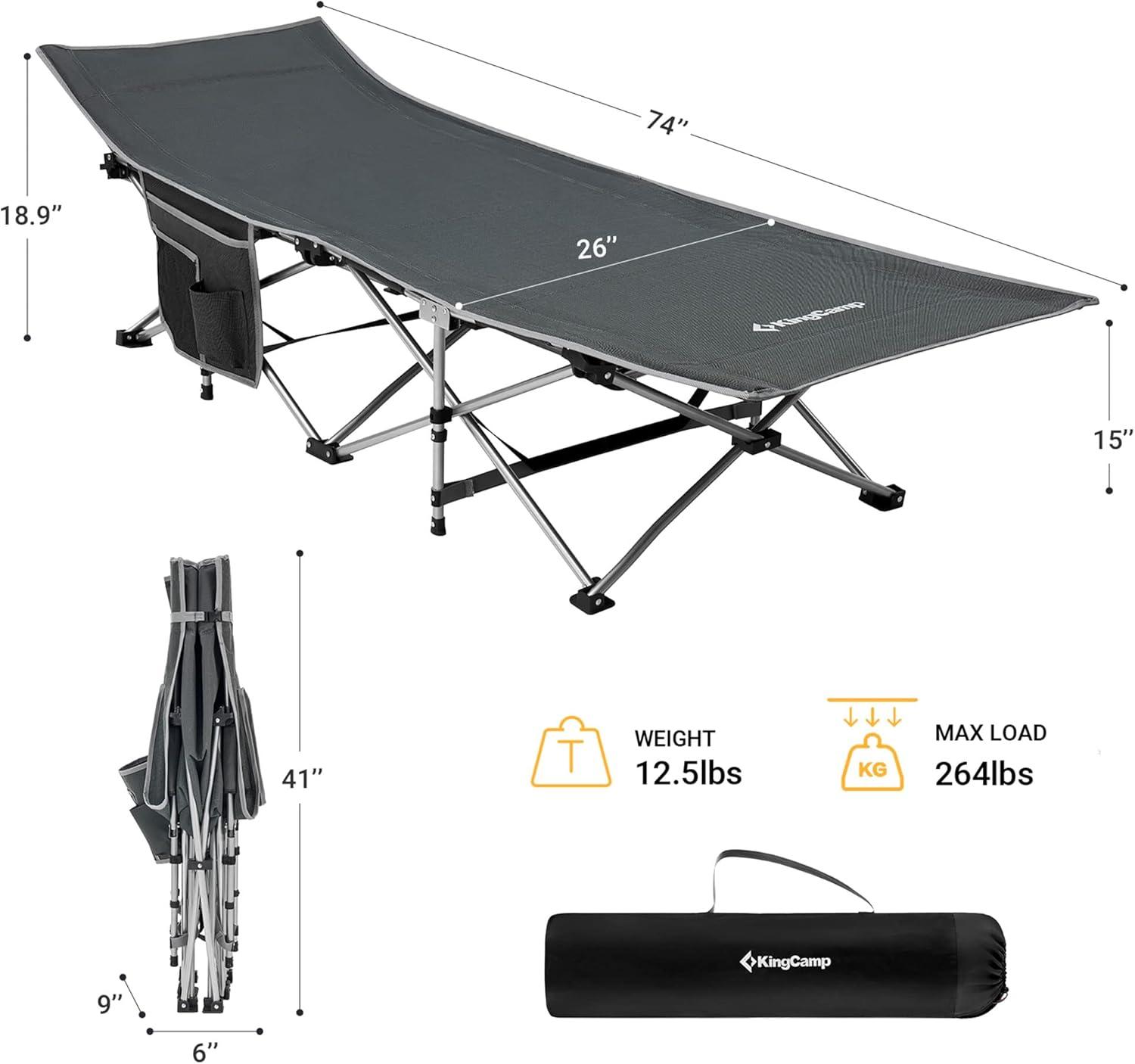 KingCamp Folding Portable Outdoor Camping Cot w/ Multi Layer Side Pocket | Wayfair