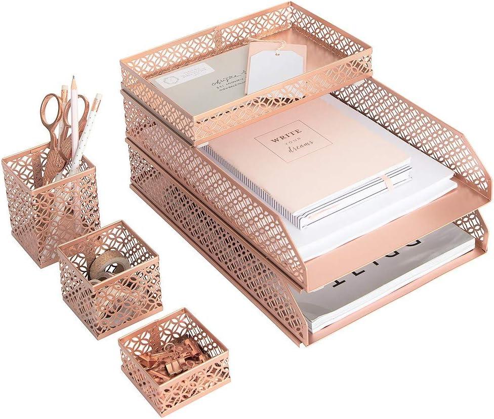 Rose Gold 6-Piece Steel Desk Organizer Set