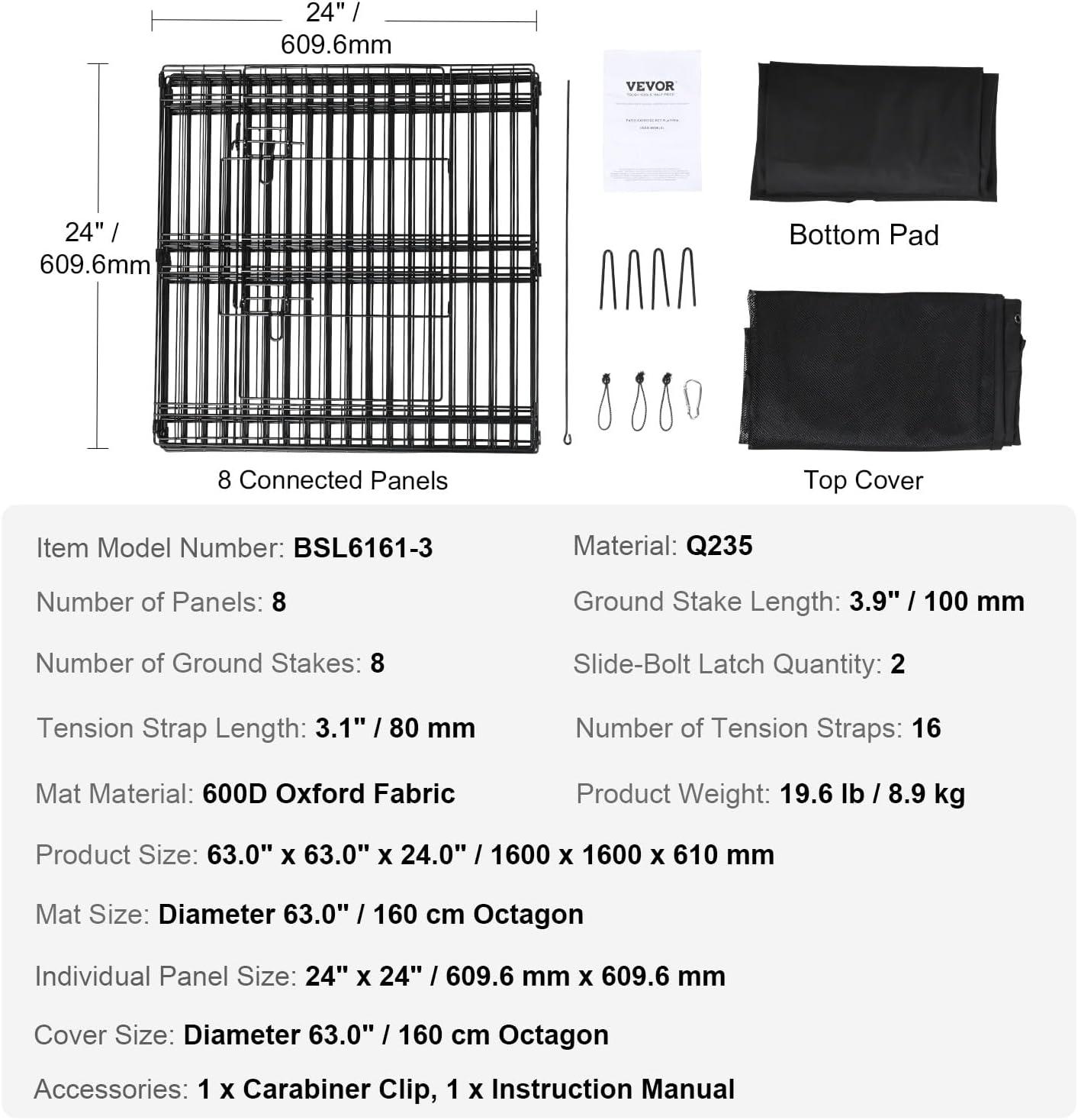 24'' H 8 Panel Metal Exercise Pen With Door