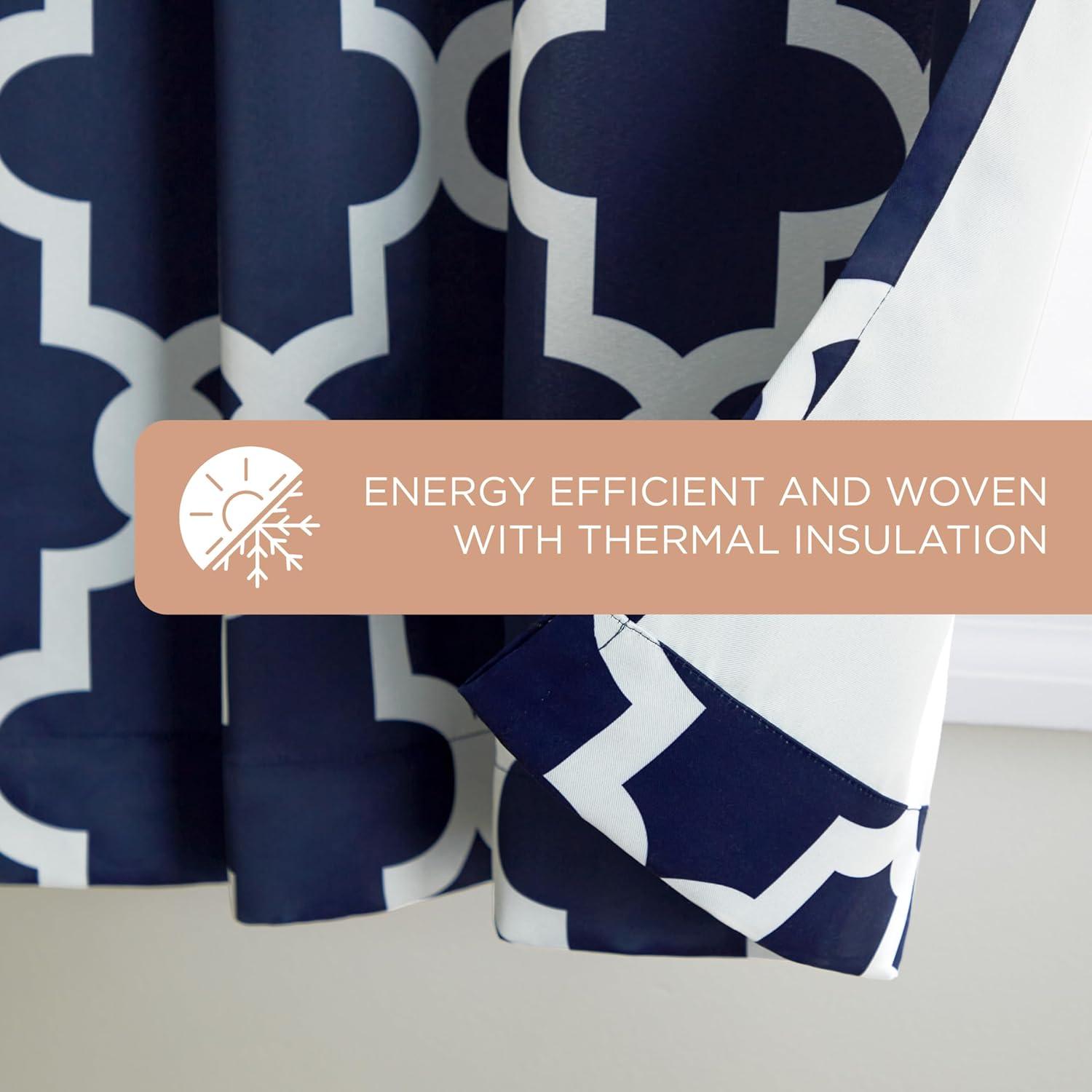 TOWN & COUNTRY EVERYDAY Ironwork Geo Trellis Sateen Indoor Curtains, Room Darkening Blackout, Grommet Top, Energy Efficient, 2-Pack Set, 52"x96", Peacoat Blue