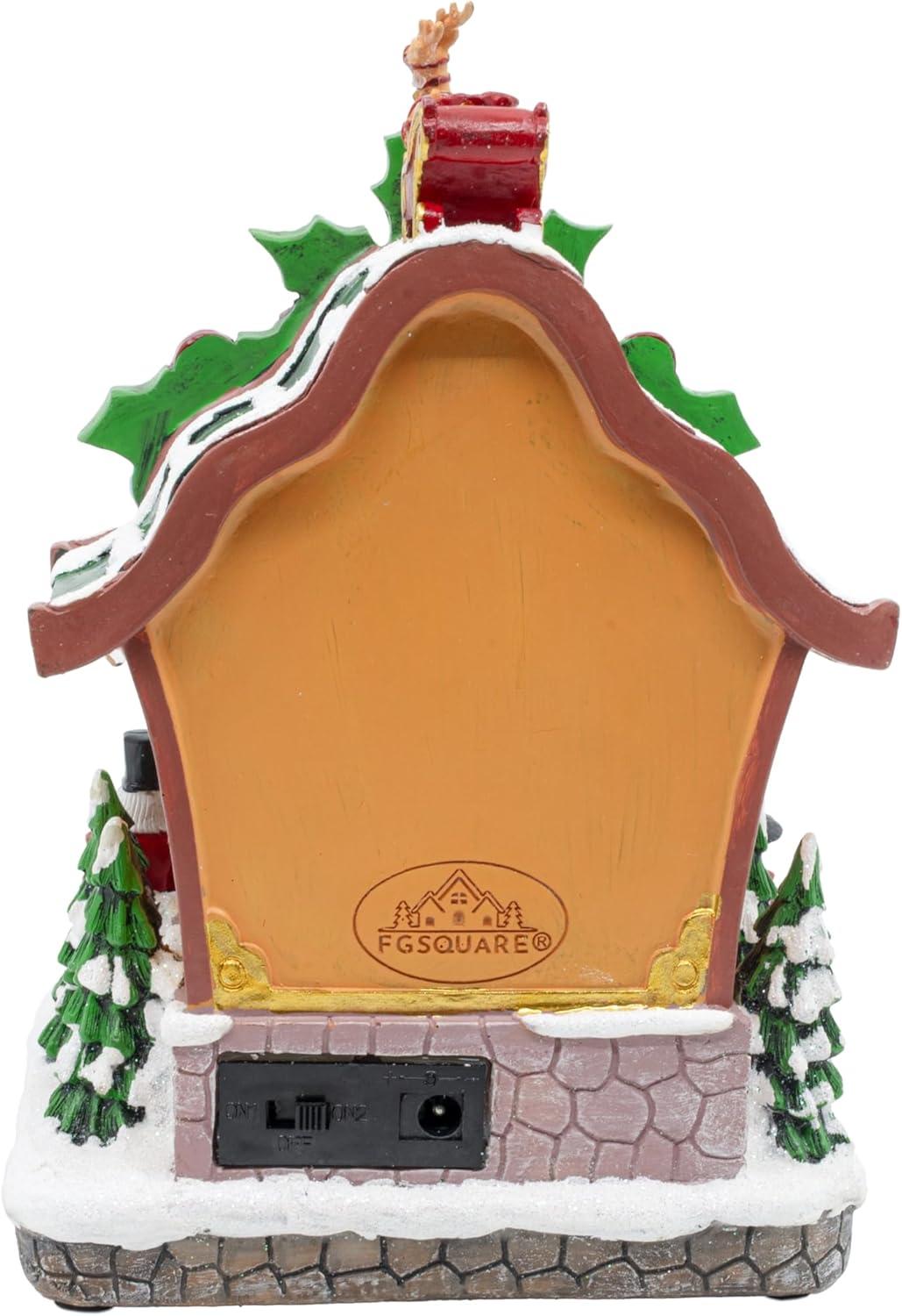 FG Square Holiday Cuckoo Clock Santa Reindeer LED Lighted Animated Christmas Village with Sound and Motion 6" x 6" x 8"