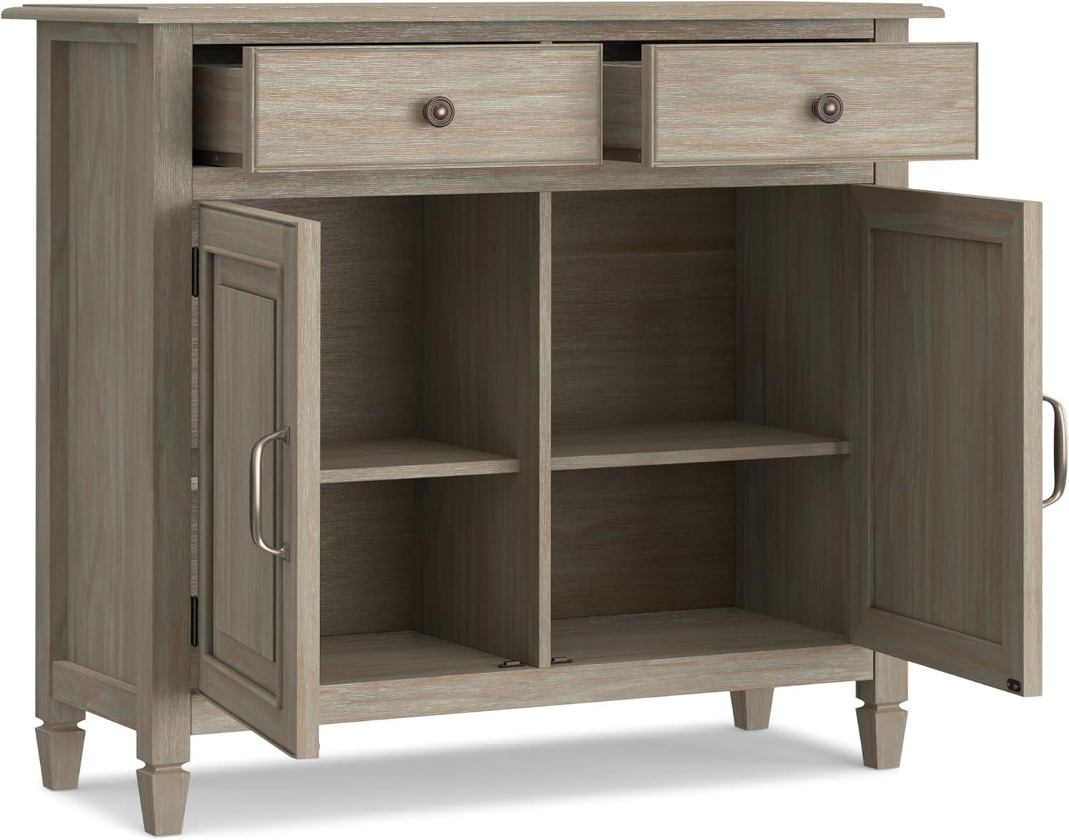 Distressed Grey Solid Wood Freestanding Storage Cabinet with Adjustable Shelving