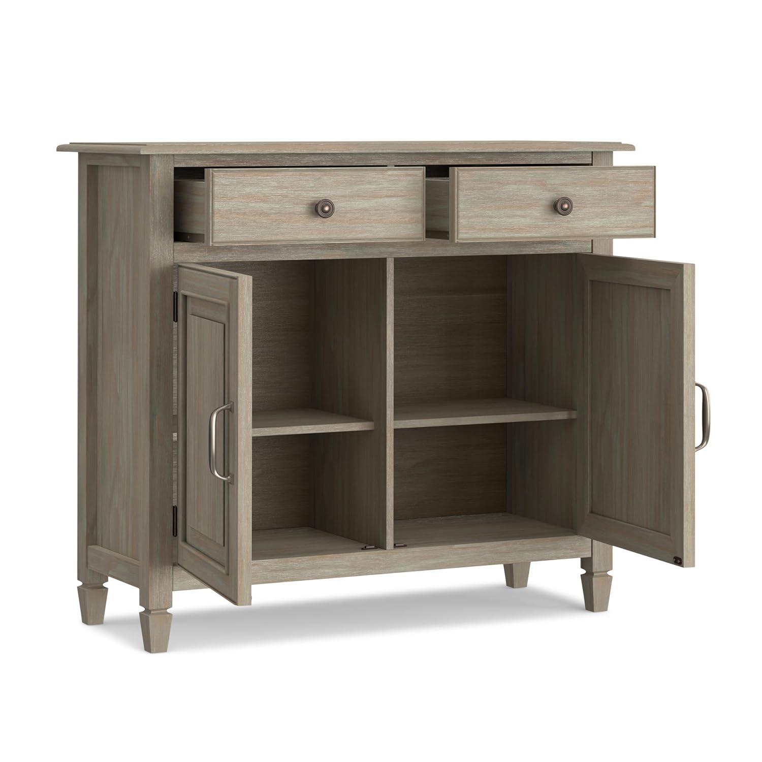 Simpli Home Connaught 40"W Solid Wood 2-Shelf Entryway Storage Cabinet with 2 Storage Drawers