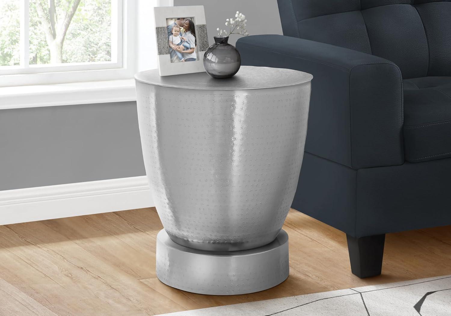 Monarch Specialties Accent Table Side Round End Nightstand Lamp Living Room Bedroom Metal Laminate Black Contemporary Modern