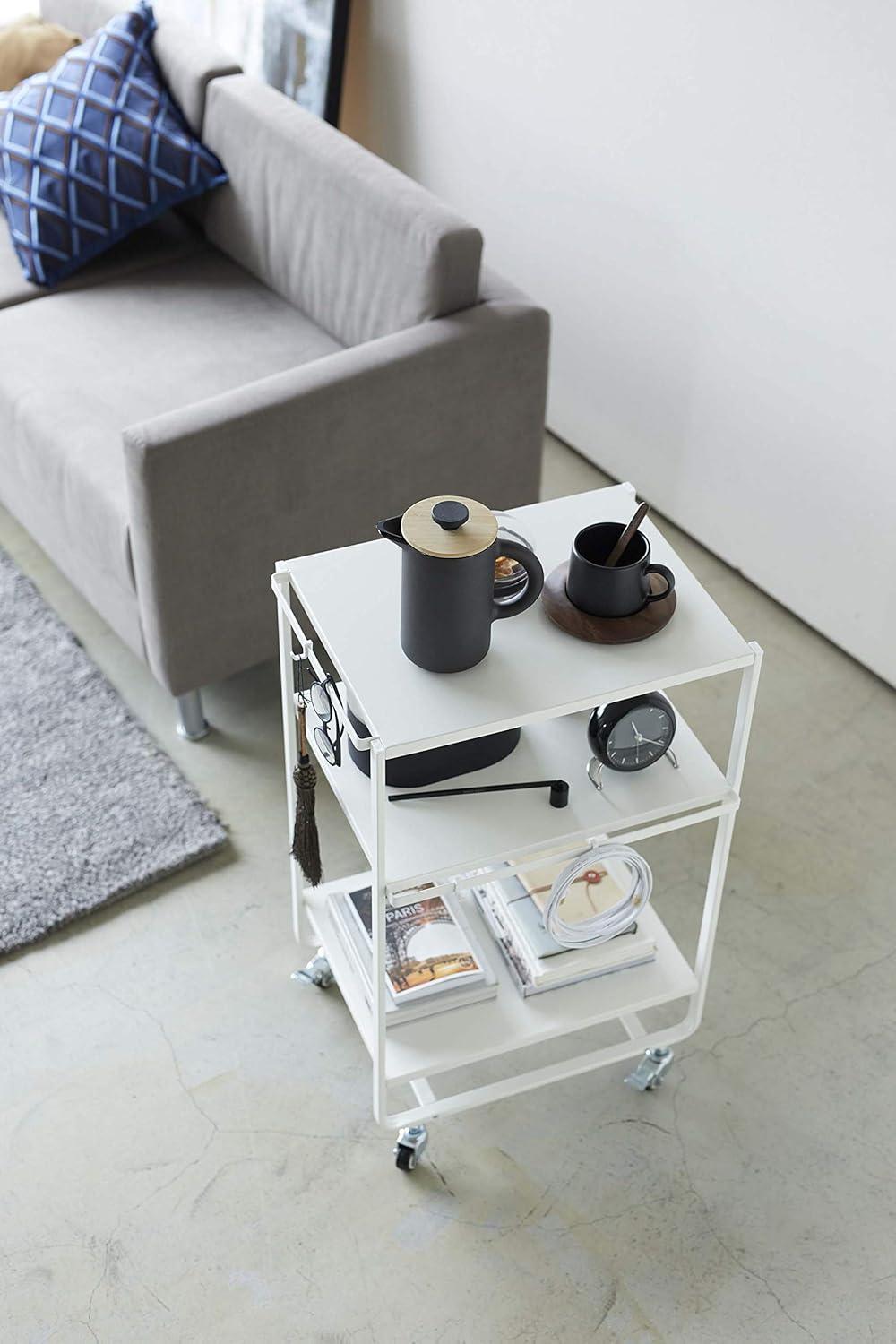 Sleek White 3-Tier Rolling Kitchen Cart with Storage Hooks