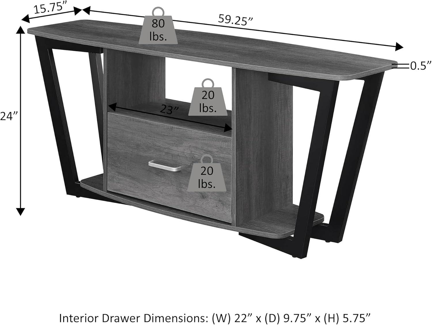 Convenience Concepts Graystone 60 inch 1 Drawer TV Stand with Shelves, Charcoal Gray/Black
