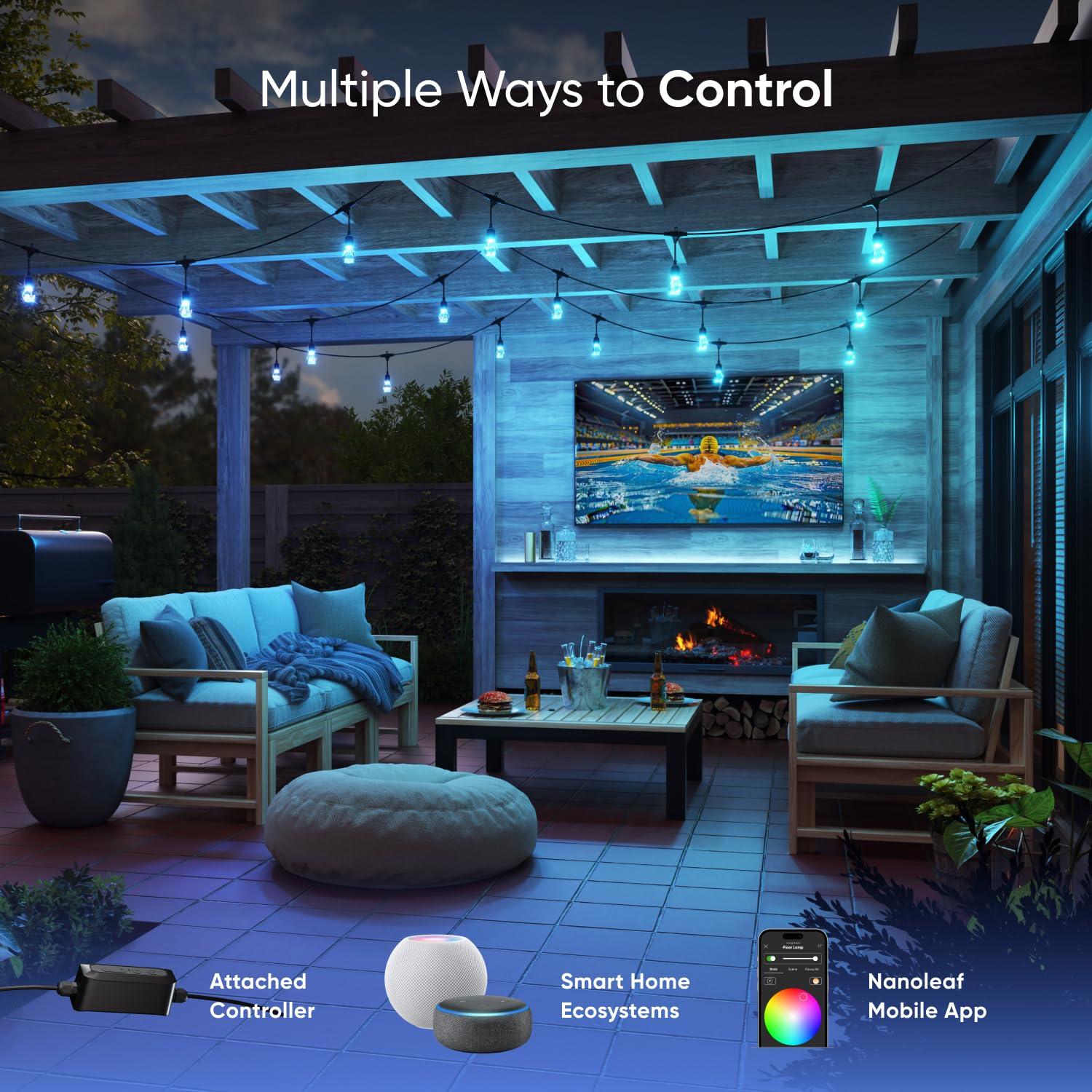 Matter Smart Multicolor LED Outdoor String Lights with Addressable Bulbs