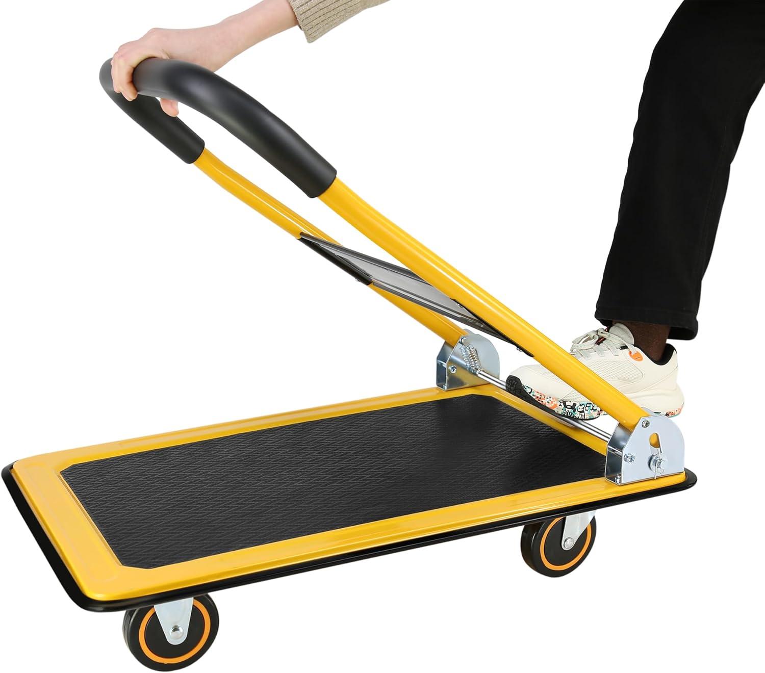 Yellow Foldable Steel Platform Hand Cart with Wheels