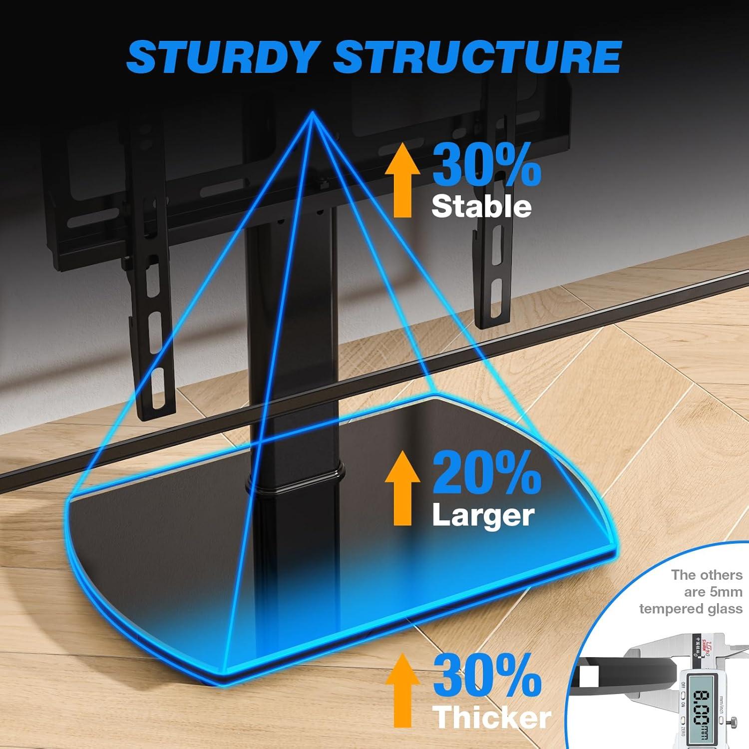 Rfiver Universal Swivel TV Stand for 27-50 55 60 Inch TVs, Height Adjustable Table Top TV Stand Mount Hold up to 88 lbs, Pedestal TV Stands with Tempered Glass Base, Replacement TV Mount Stand