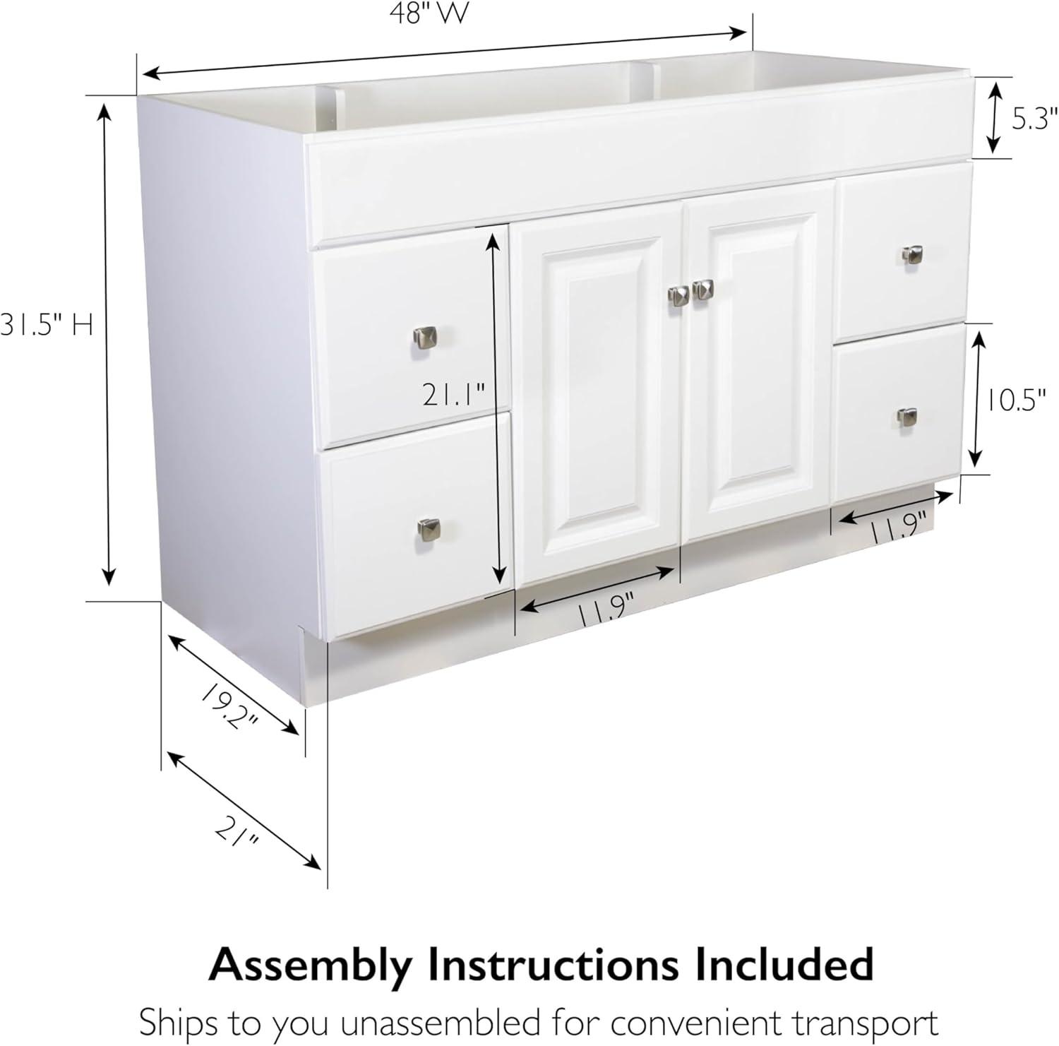 Design House Wyndham 48-Inch Bathroom Vanity Without Top in White