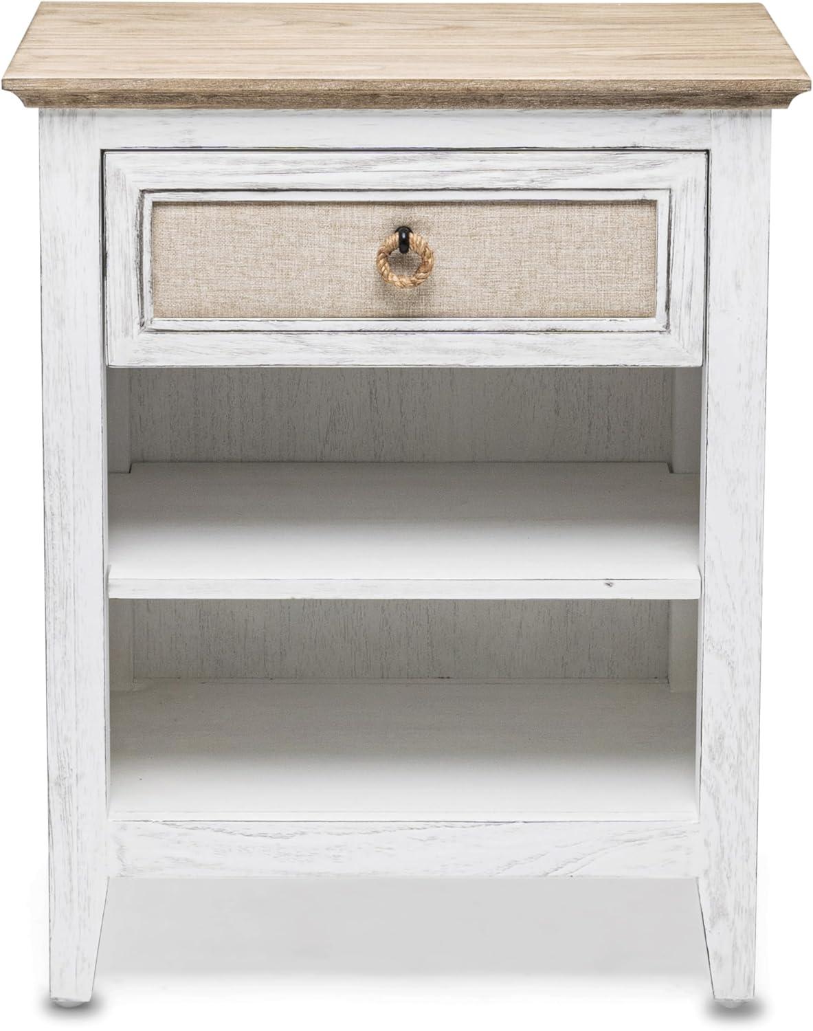 Beach Sand Weathered White Coastal 1-Drawer Nightstand