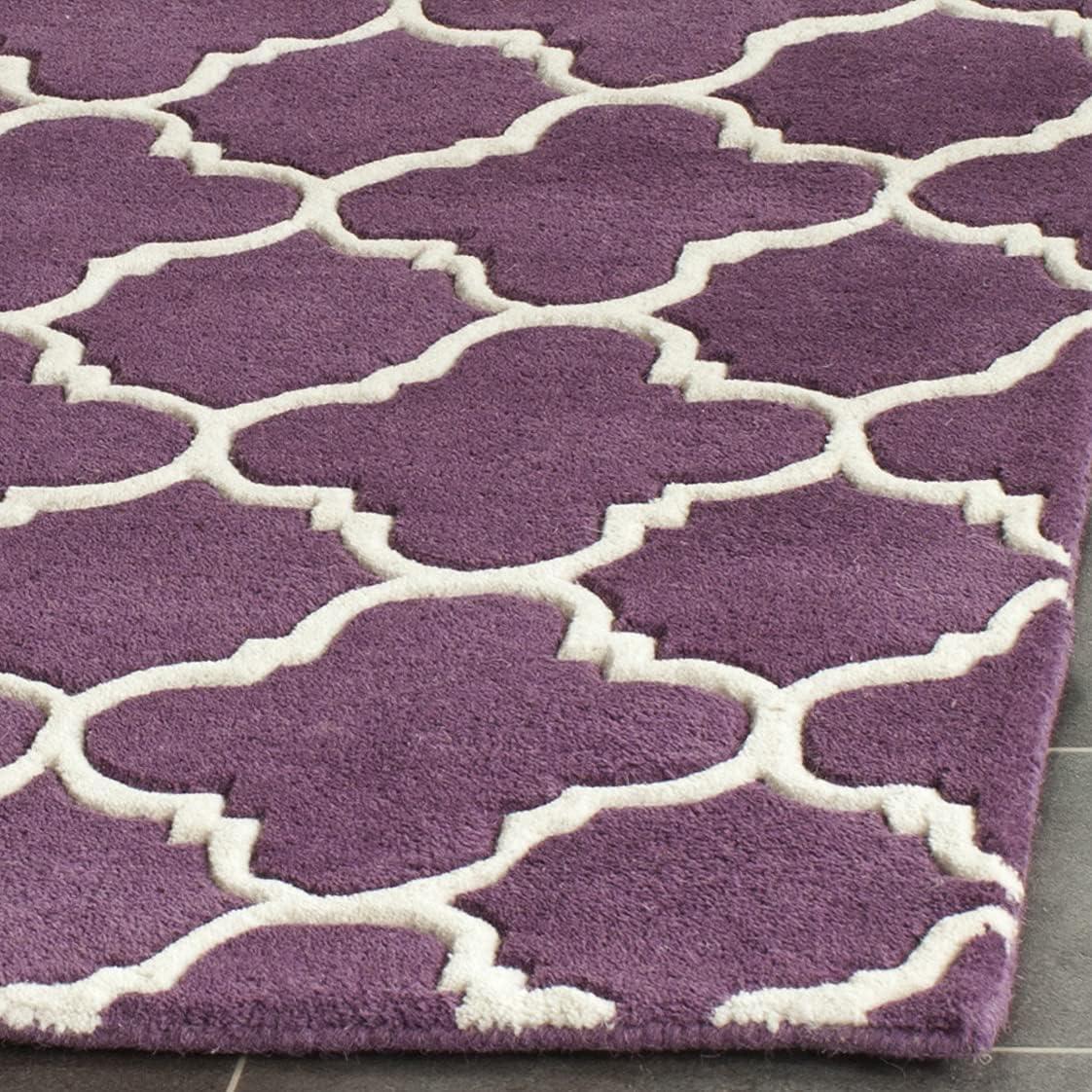 Handmade Purple and Ivory Wool Tufted 6' x 9' Area Rug