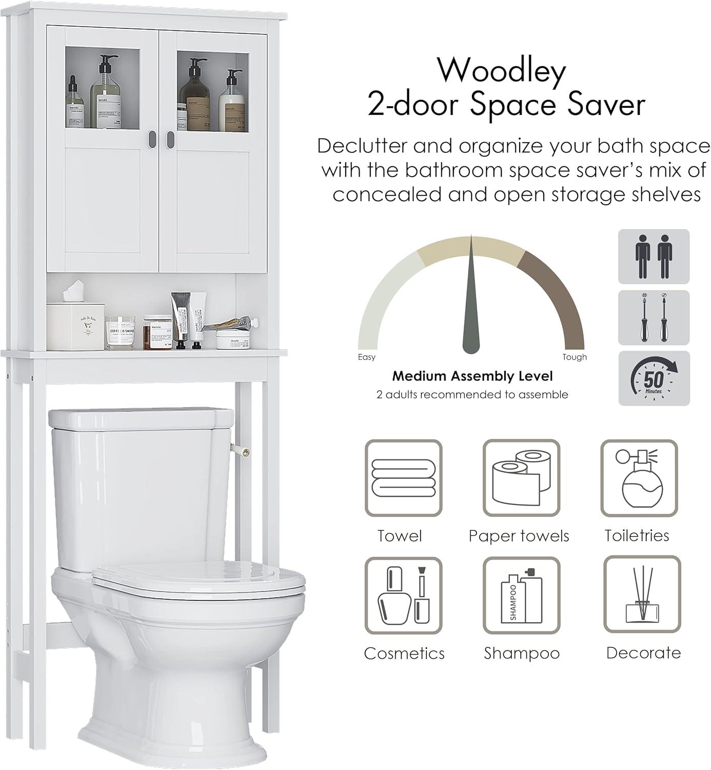 Bathroom Cabinet Over Toilet, Bathroom Storage Cabinet with Glass Doors and Adjustable Shelves