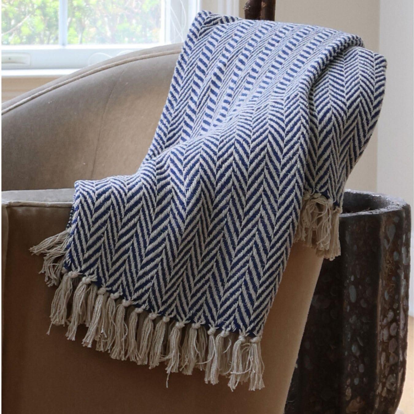 Luxurious Boho Throw Blanket Elegant, Soft Knitted Herringbone Couch Throw, Versatile 48x60, Perfect for Cozy Evenings, in Stylish Grey & Calming Blue Options (Gray)