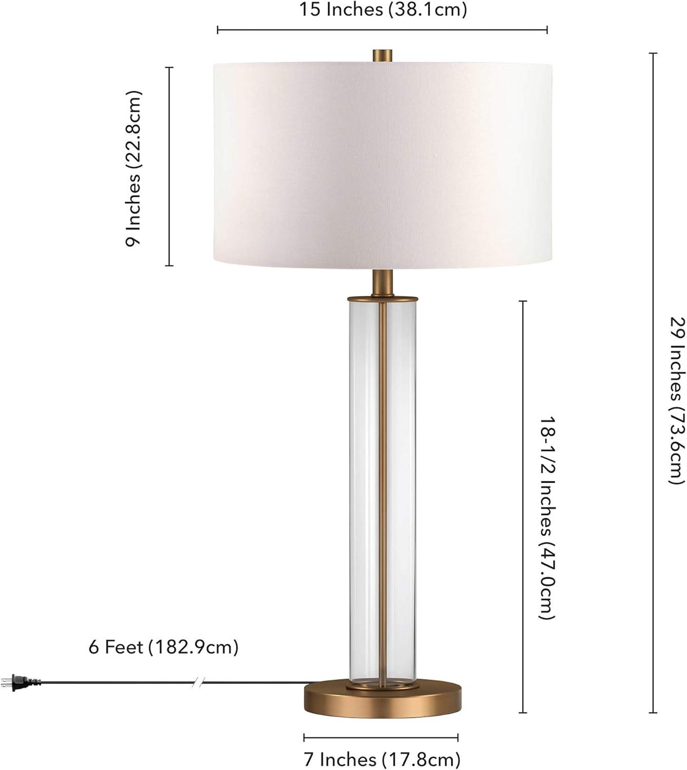 Evelyn&Zoe 29" Traditional Clear Glass Table Lamp with White Drum Linen Shade