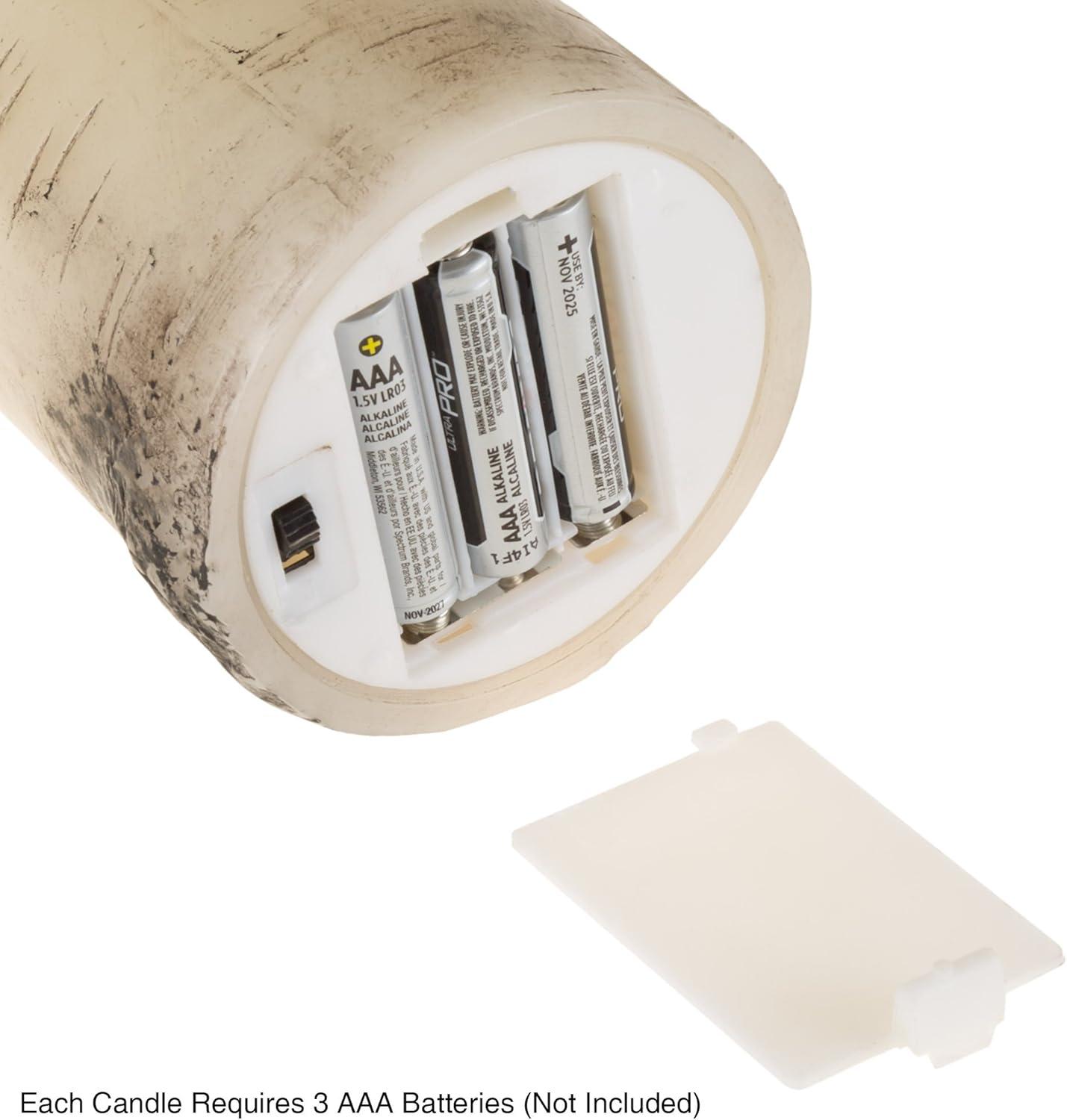 Flickering Flameless LED Candles with Birch Bark- Set of 3 Battery Operated Real Wax Pillar Candles with Remote Control and Timer by Lavish Home