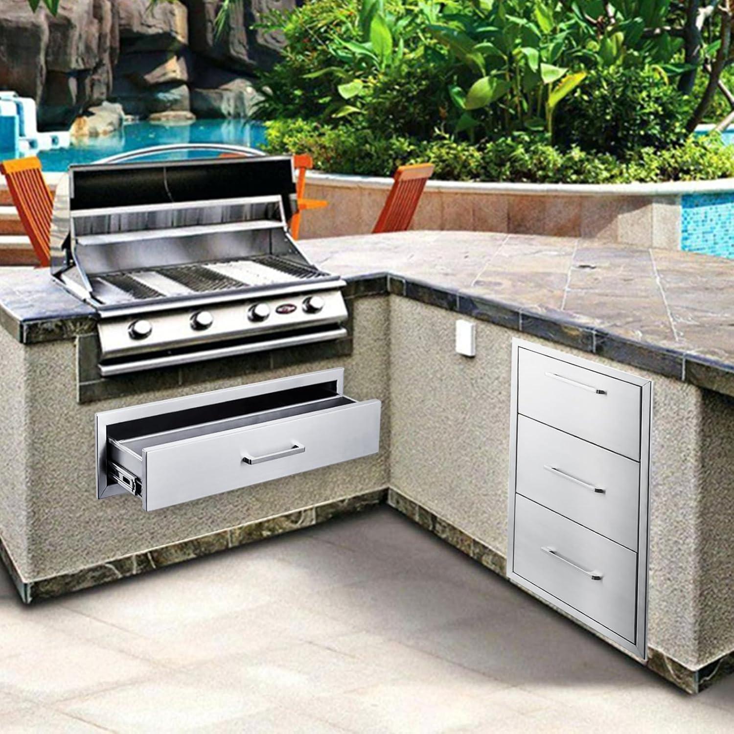 Stainless Steel Triple BBQ Drawers with Paper Towel Holder