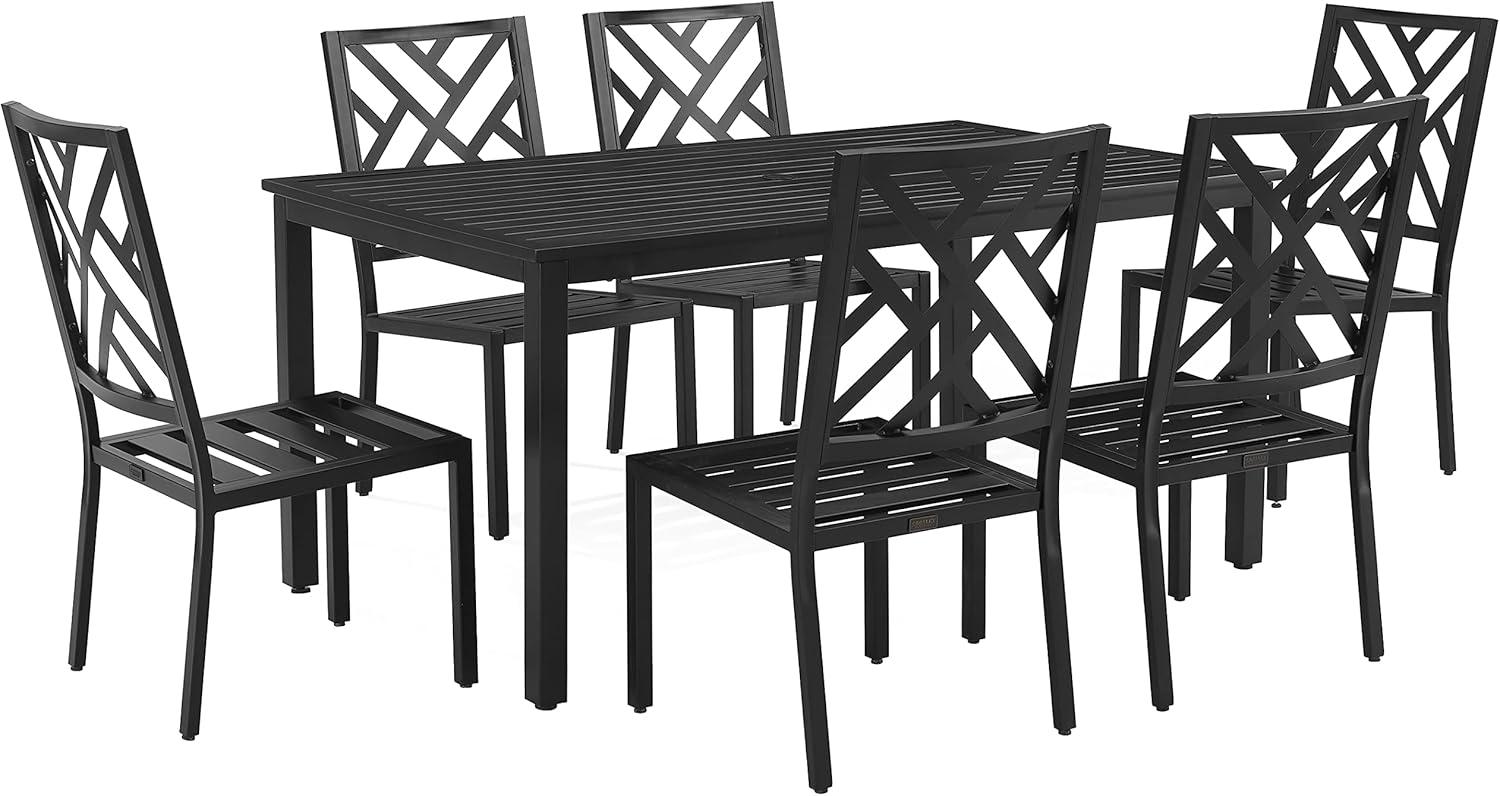 Crosley Furniture Locke 7-Piece Steel Metal Outdoor Dining Set in Cream/Black