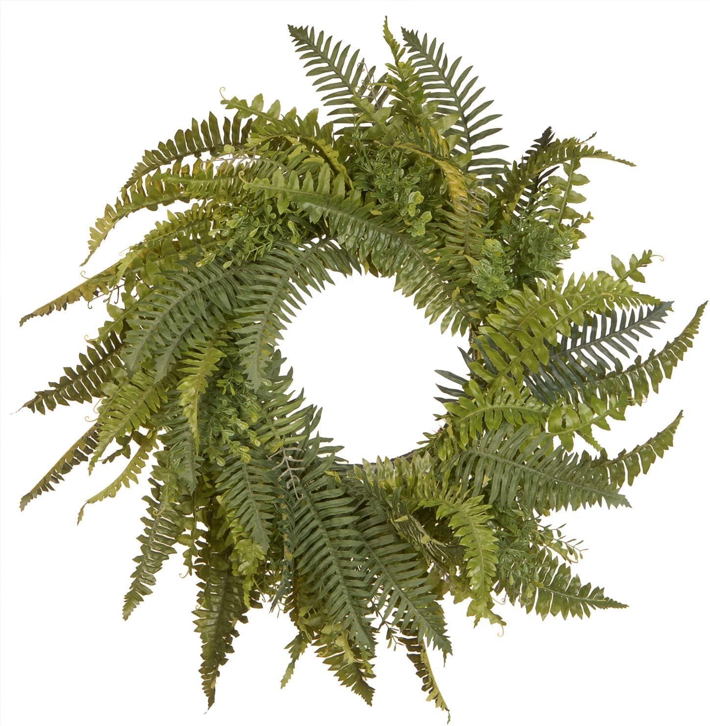 Lush Green 18" Fern Fronds Decorative Wreath