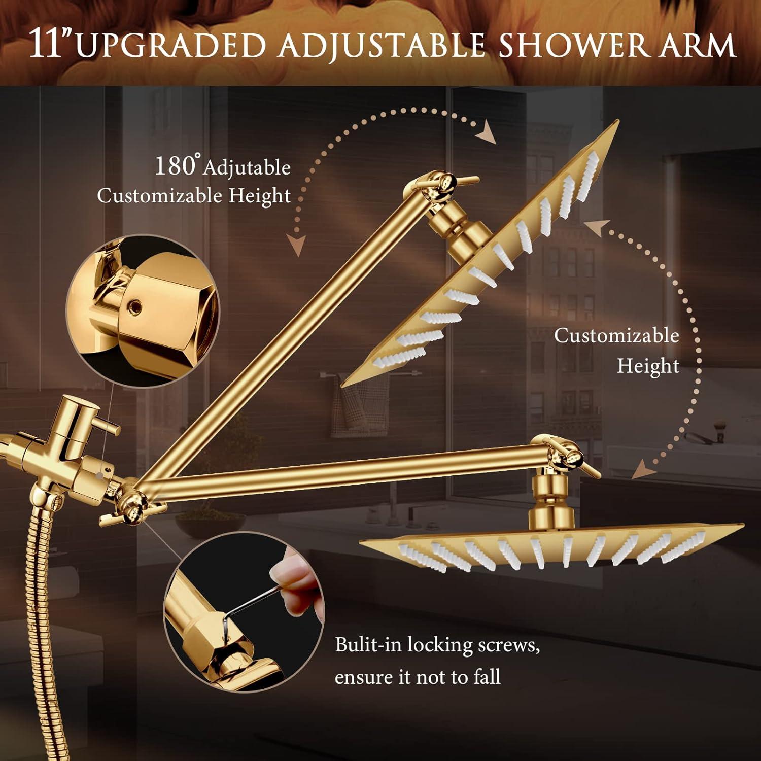 Gold 12'' Square Rainfall Shower Head with Handheld Combo