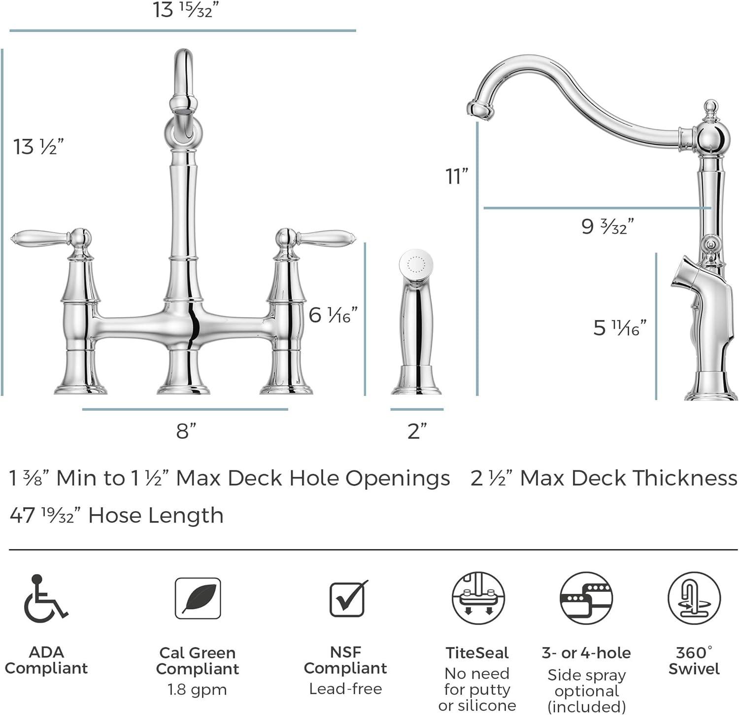 Courant Bridge Double Handle Kitchen Faucet with Side Spray