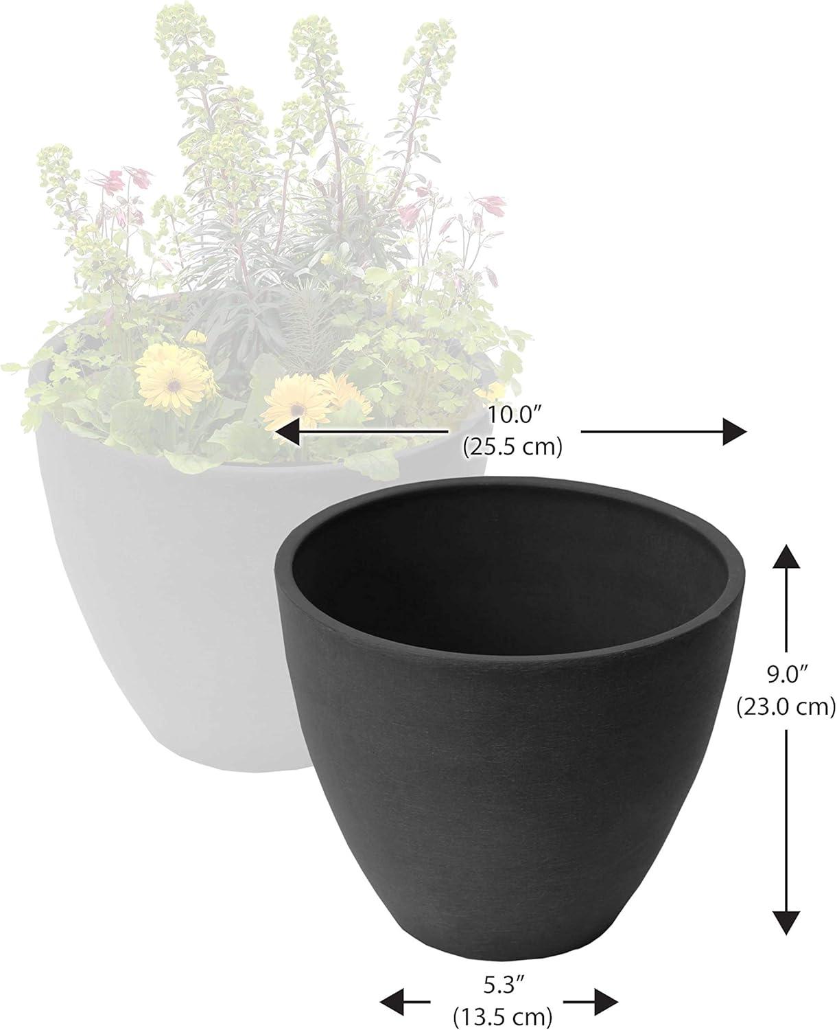 Spun Charcoal Small Round Composite Resin Planters, 2 Pack