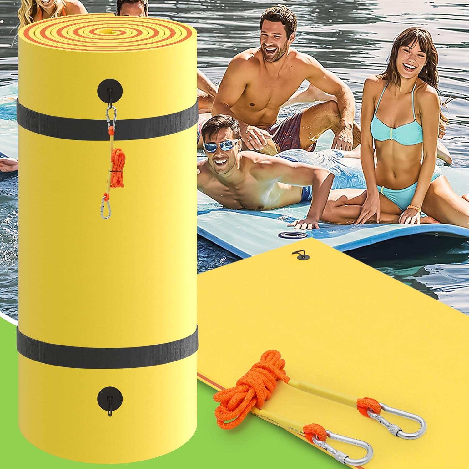 Bring Home Furniture 18x6 ft Floating Mat 10ft Bungee & Storage Straps 1500lb Capacity UV-Resistant XPE Foam Hi-Vis Safety​​