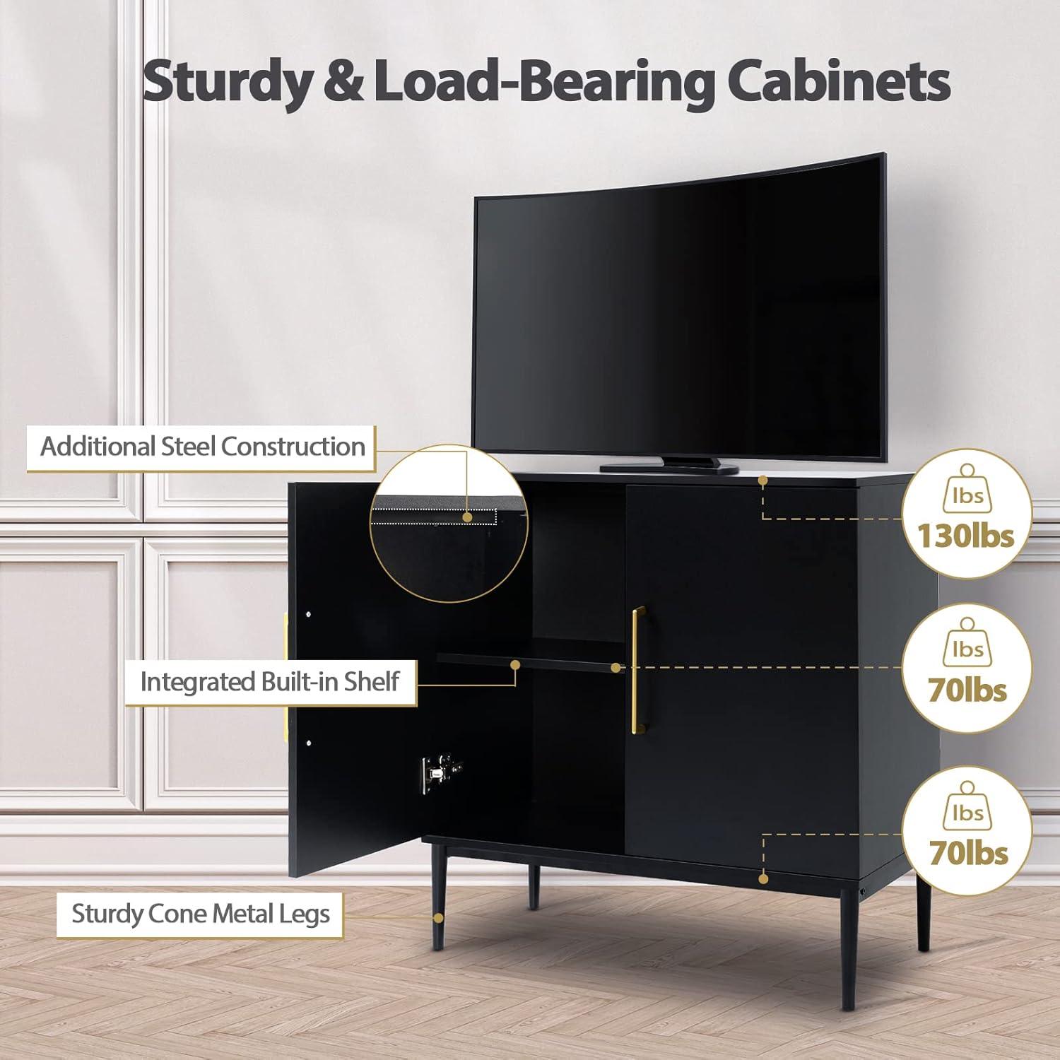 Sideboard Buffet Cabinet, Black Storage Cabinet with 2 Doors and Adjustable Shelves, Accent Cabinet for Dining Room,Hallway