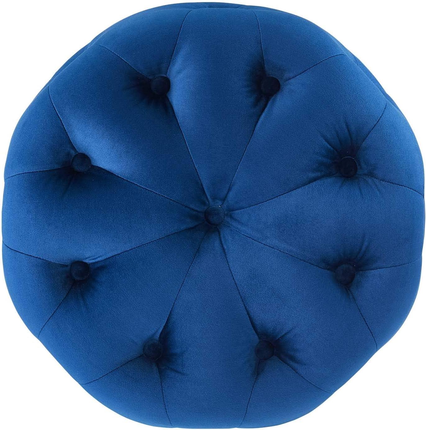 Amour Navy Blue Tufted Velvet Round Pouf Ottoman