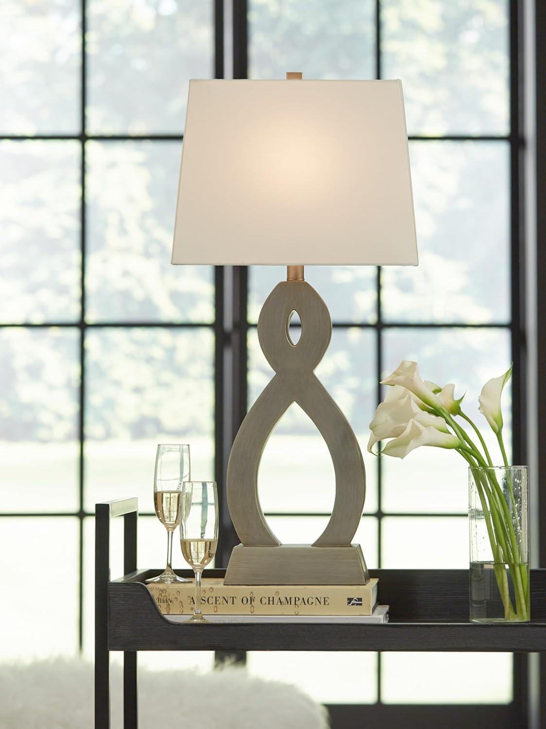 Champagne Goldtone Polyresin Table Lamp Set with Hardback Shade