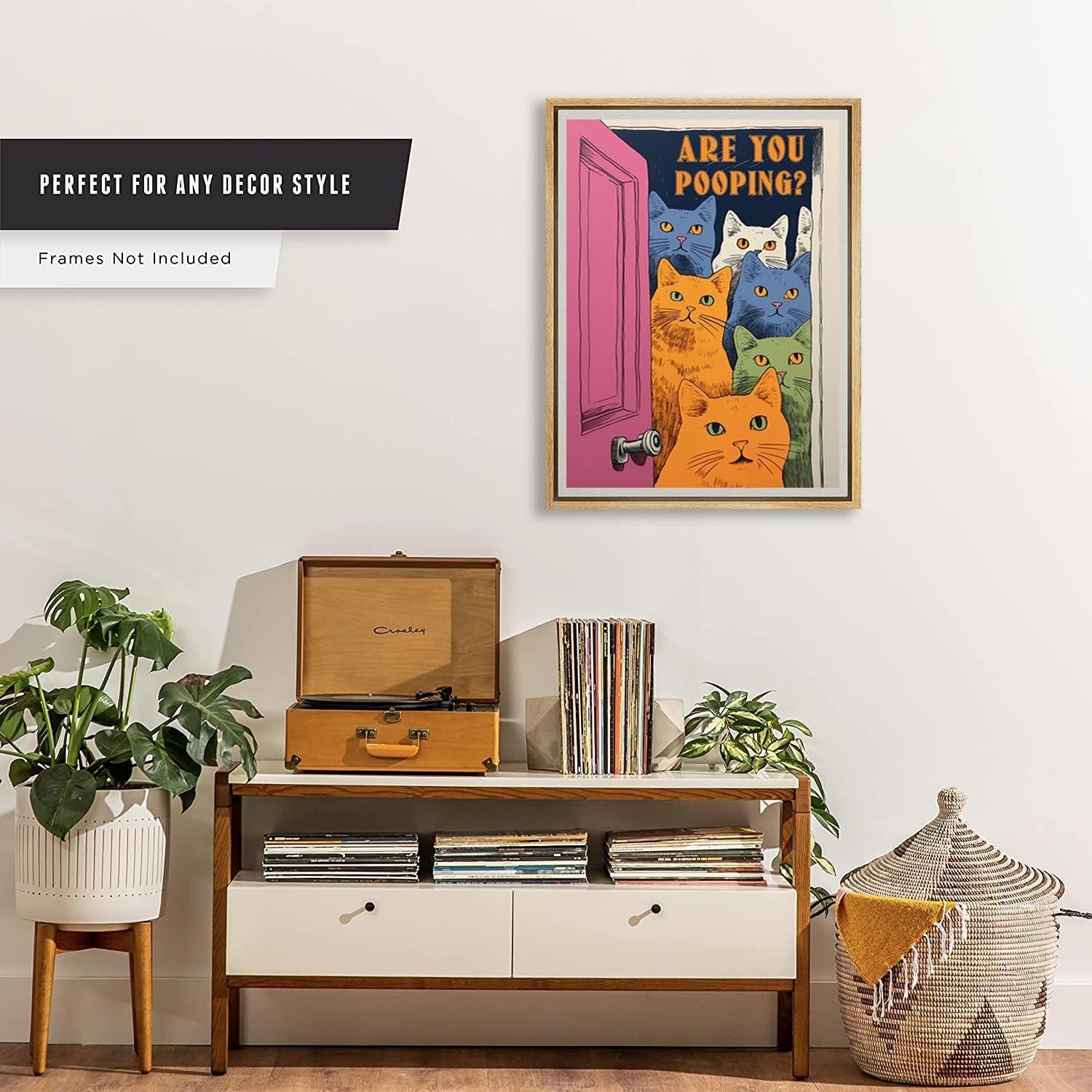 Funny Bathroom Cat Print Poster, Funky Are You Pooping Cat Sign Canvas Wall Art, Quirky Cats Witty Humor Pictures Artwork for Toilet Wall Decor 12x16in Unframed