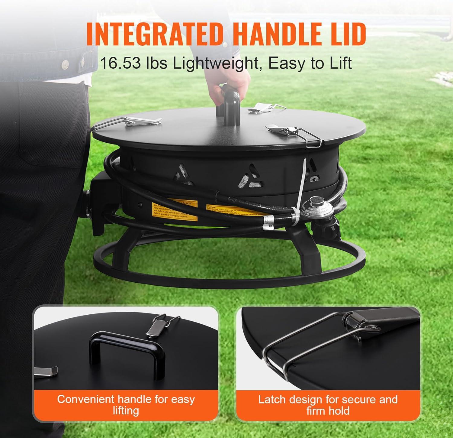 Portable Black Gas Fire Pit with Adjustable Flame Control