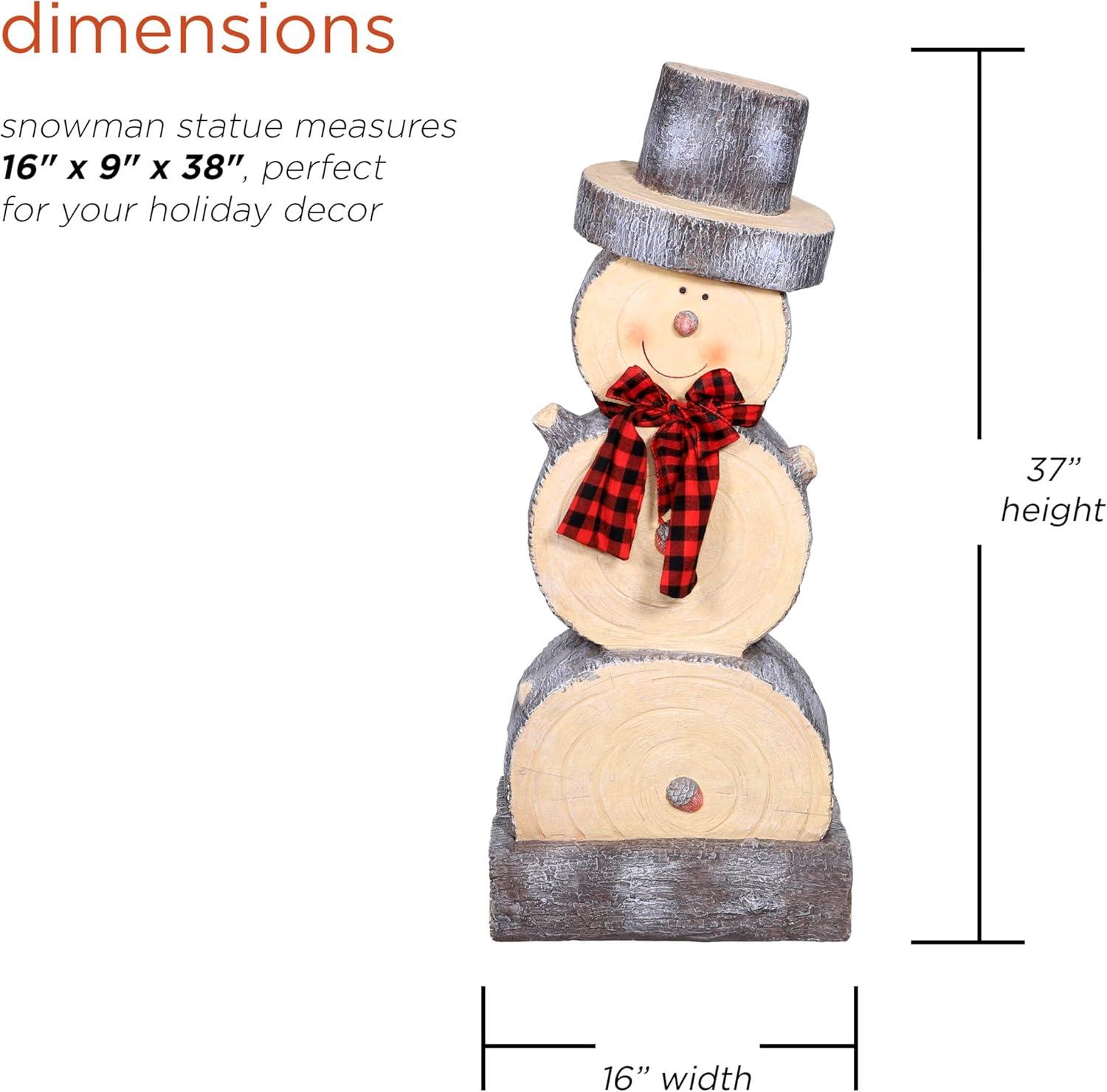 Alpine Corporation 16" x 9" x 38" Wooden Snowman Holiday Statue, Brown/Tan