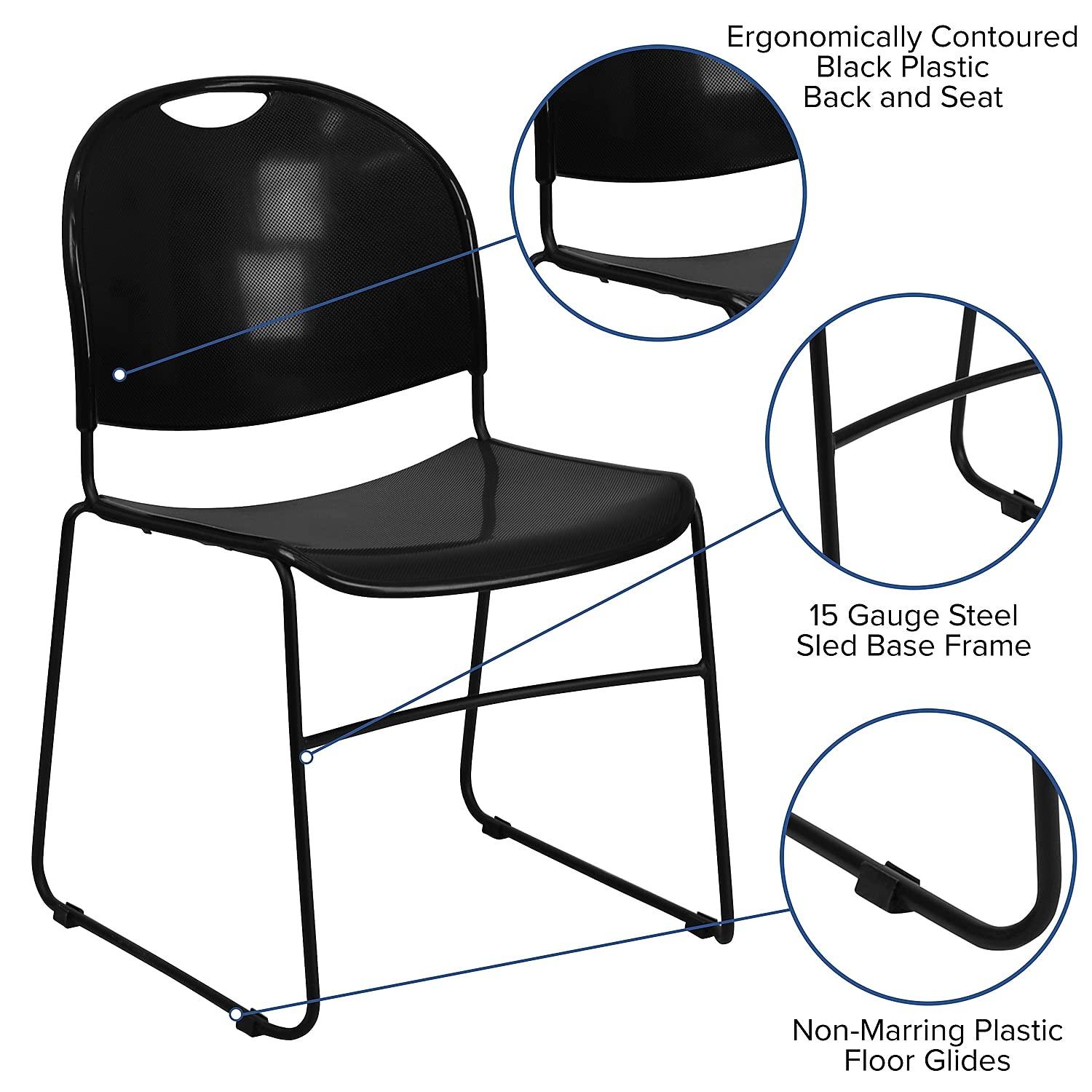 Flash Furniture Gaea 880 lb. Capacity Ultra-Compact Stack Chair with Metal Frame (Set of 5)