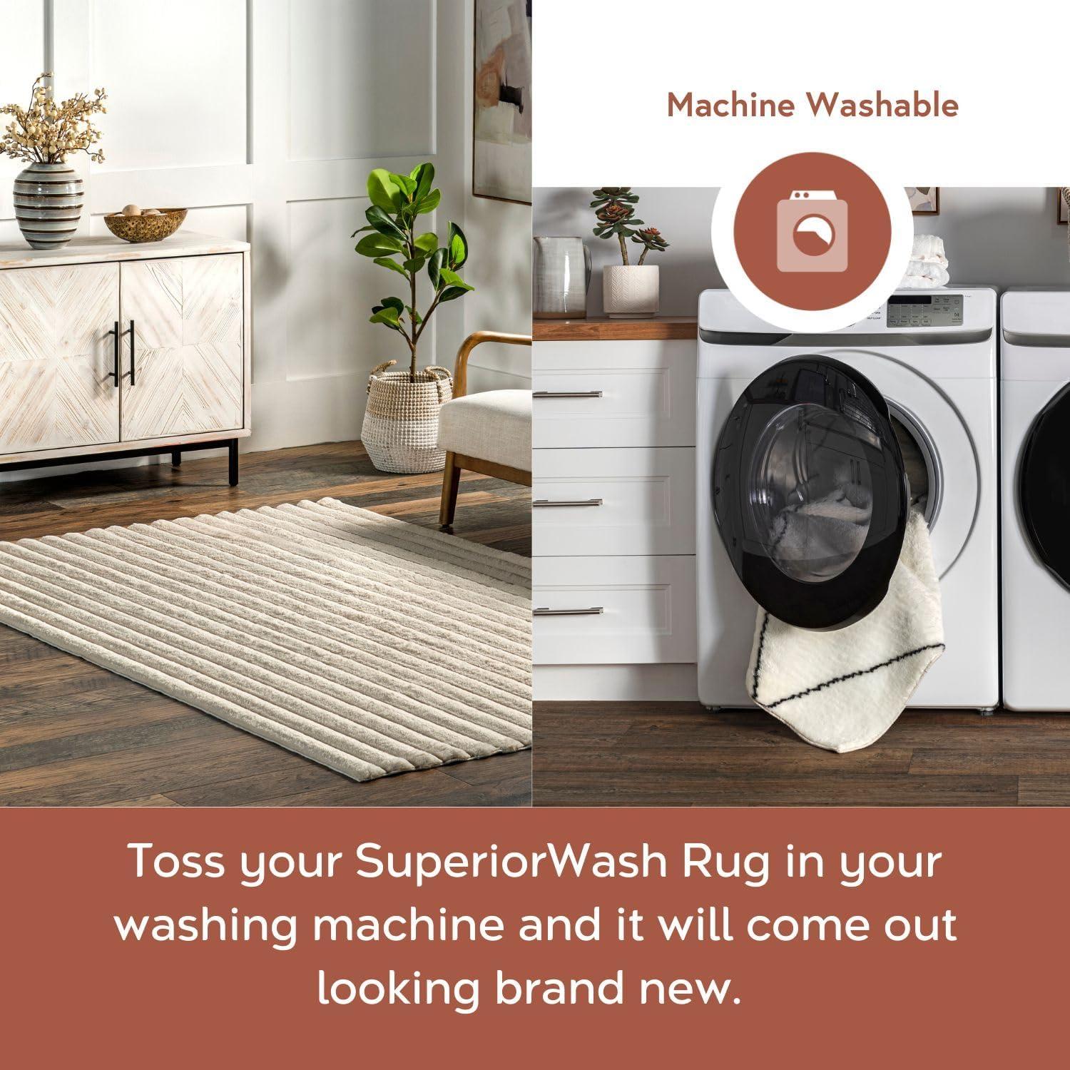 nuLOOM 2' x 6' Cozy Plush SuperiorWash Area Rug, Machine Washable, Non-Slip, Soft Fluffy Shag Carpet for Living Room Bedroom Nursery, Kai Beige
