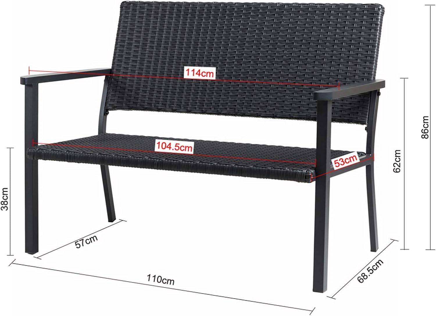 C-Hopetree Outdoor Loveseat Bench Chair for Outside Patio Porch, Metal Frame, Black All Weather Wicker