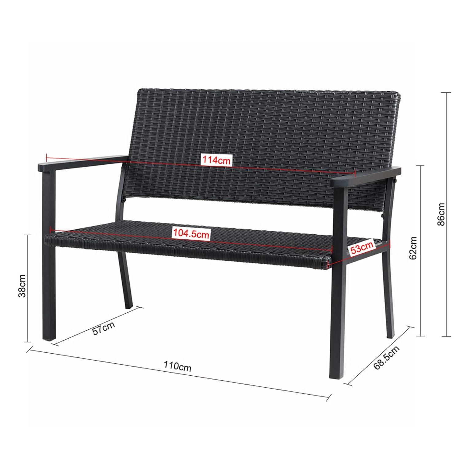 C-Hopetree Outdoor Loveseat Bench Chair for Outside Patio Porch, Metal Frame, Black All Weather Wicker