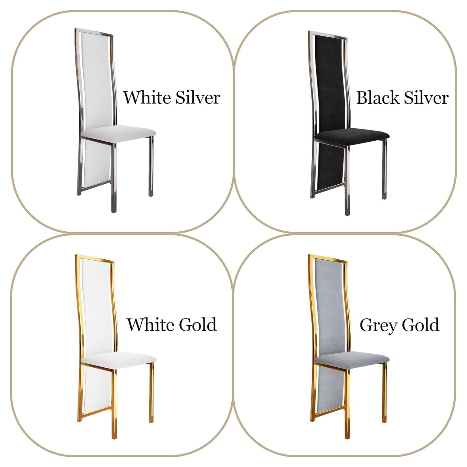 MIFI White Velvet Dining Chairs Set of 2, High-back , Kitchen & Dining Room Chairs , Sillas De Comedor ,Fabric Upholstered, Silver Chrome Metal Legs (White, 2 Pcs)