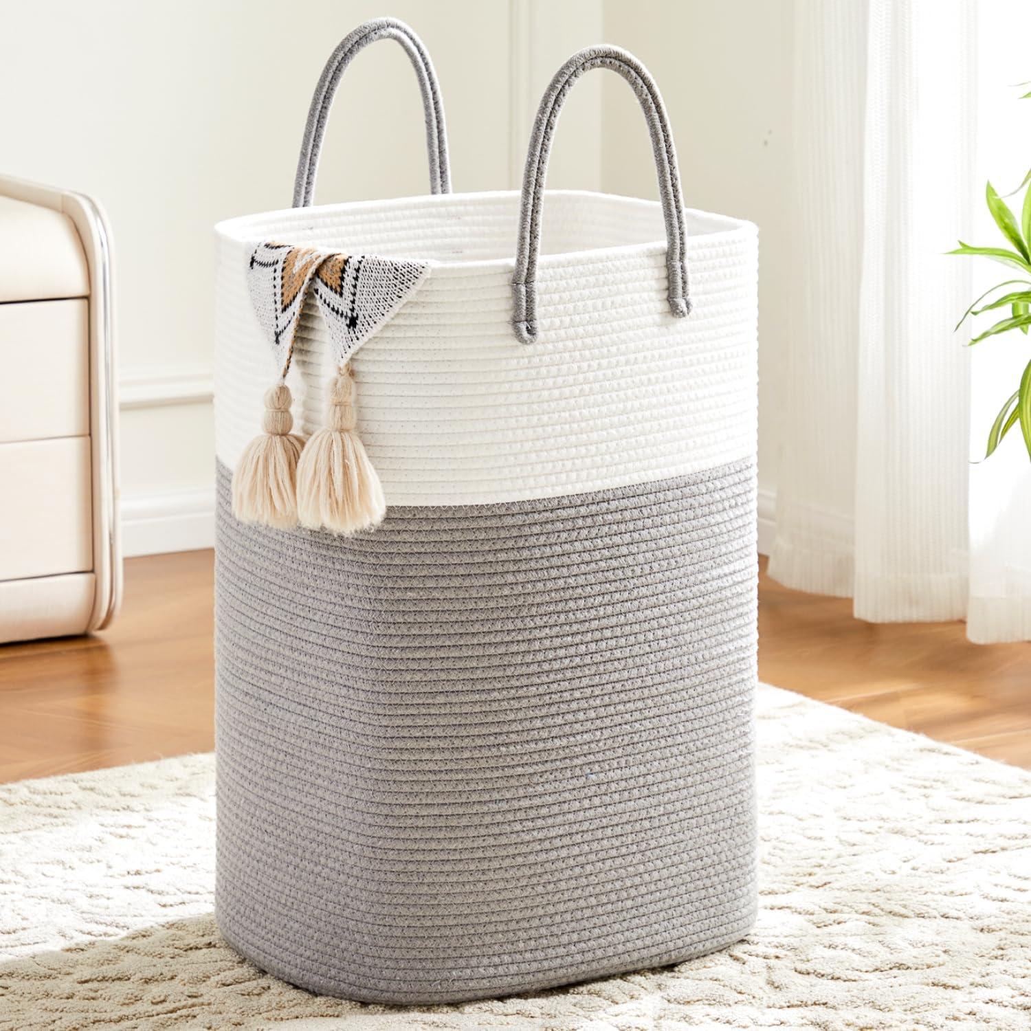 Beachcrest Home™ 60L Cotton Rope Woven Laundry Basket, Multifunctional Storage Sorter For Dirty Clothes In Bathroom And Living Room