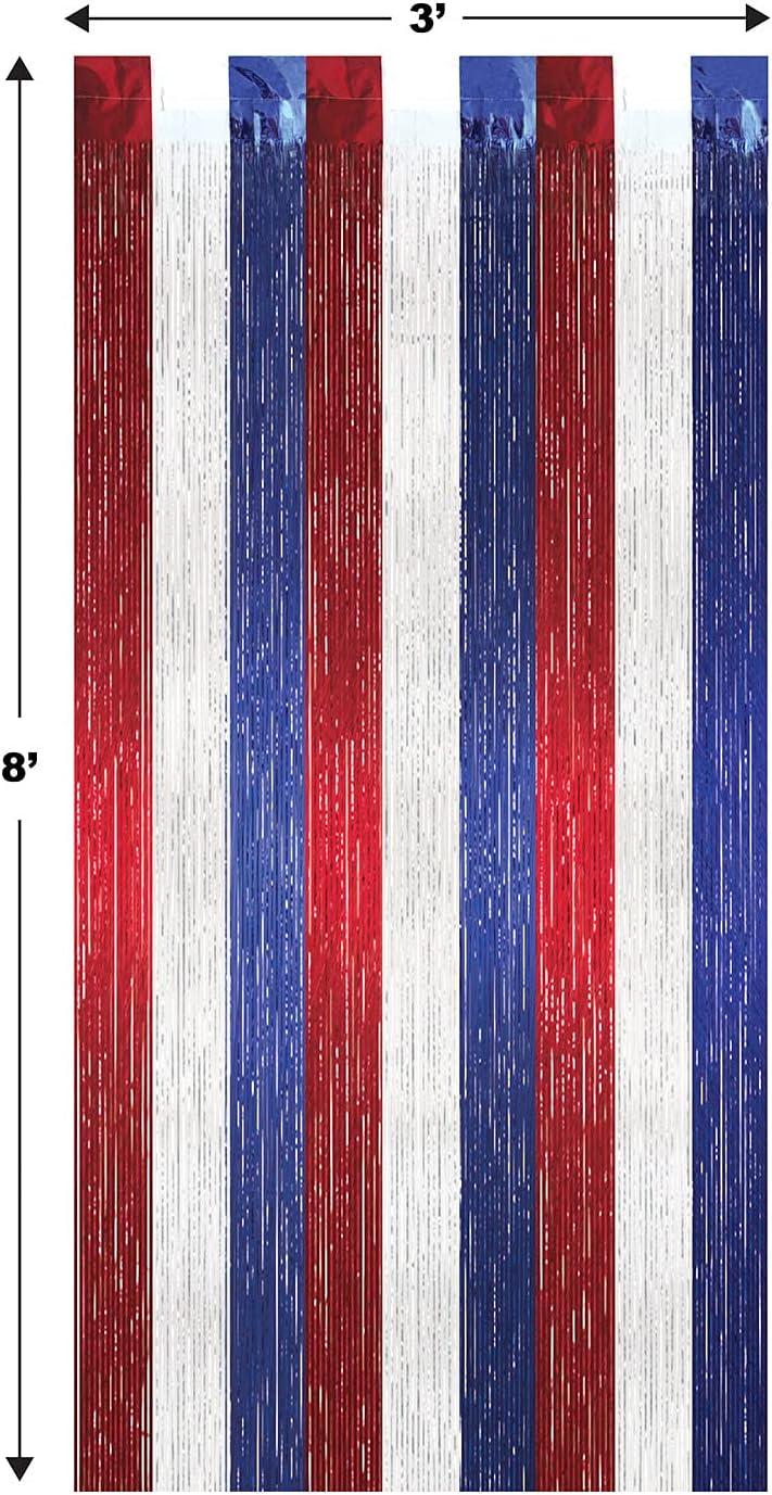 Beistle 8' x 3' 1-Ply Flame Resistant Gleam 'N Curtain Red/White/Blue 2/Pack 55410-RWB