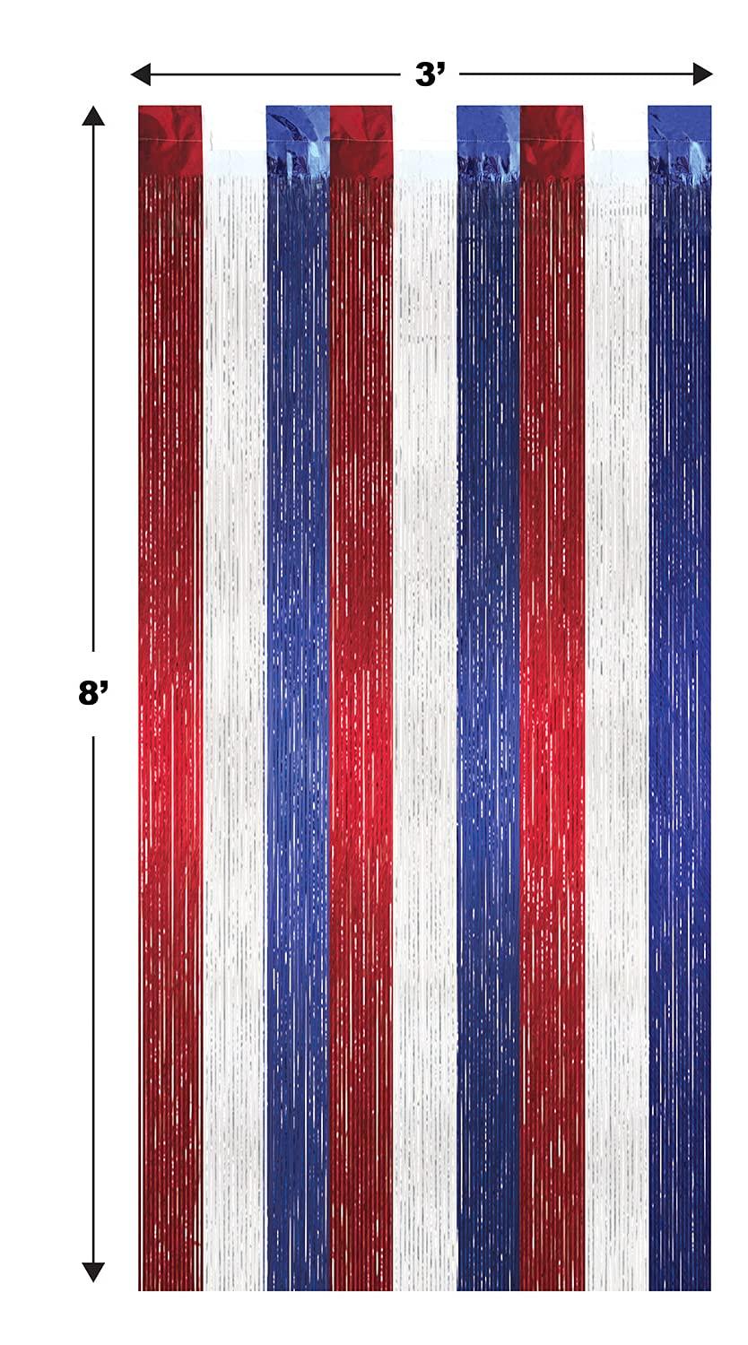 Beistle 8' x 3' 1-Ply Flame Resistant Gleam 'N Curtain Red/White/Blue 2/Pack 55410-RWB