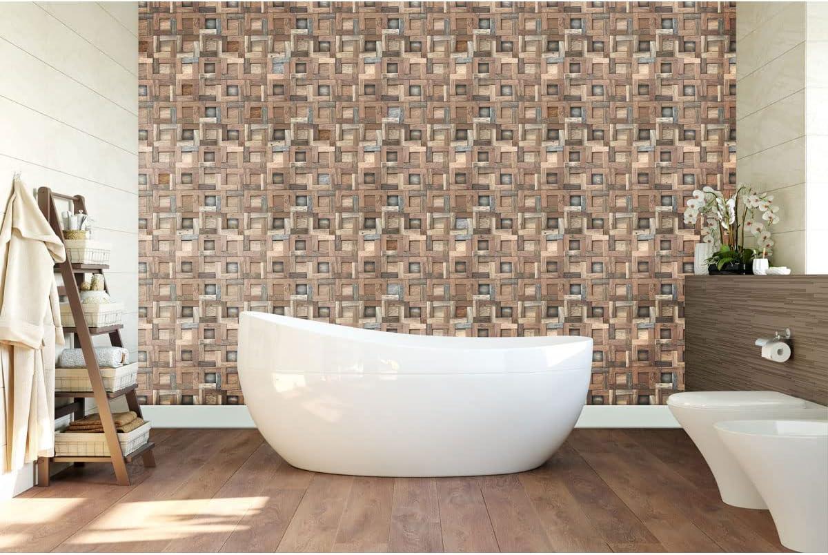 11 7/8"W x 11 7/8"H x 3/4"P Freeport Boat Wood Mosaic Wall Tile, Natural Finish