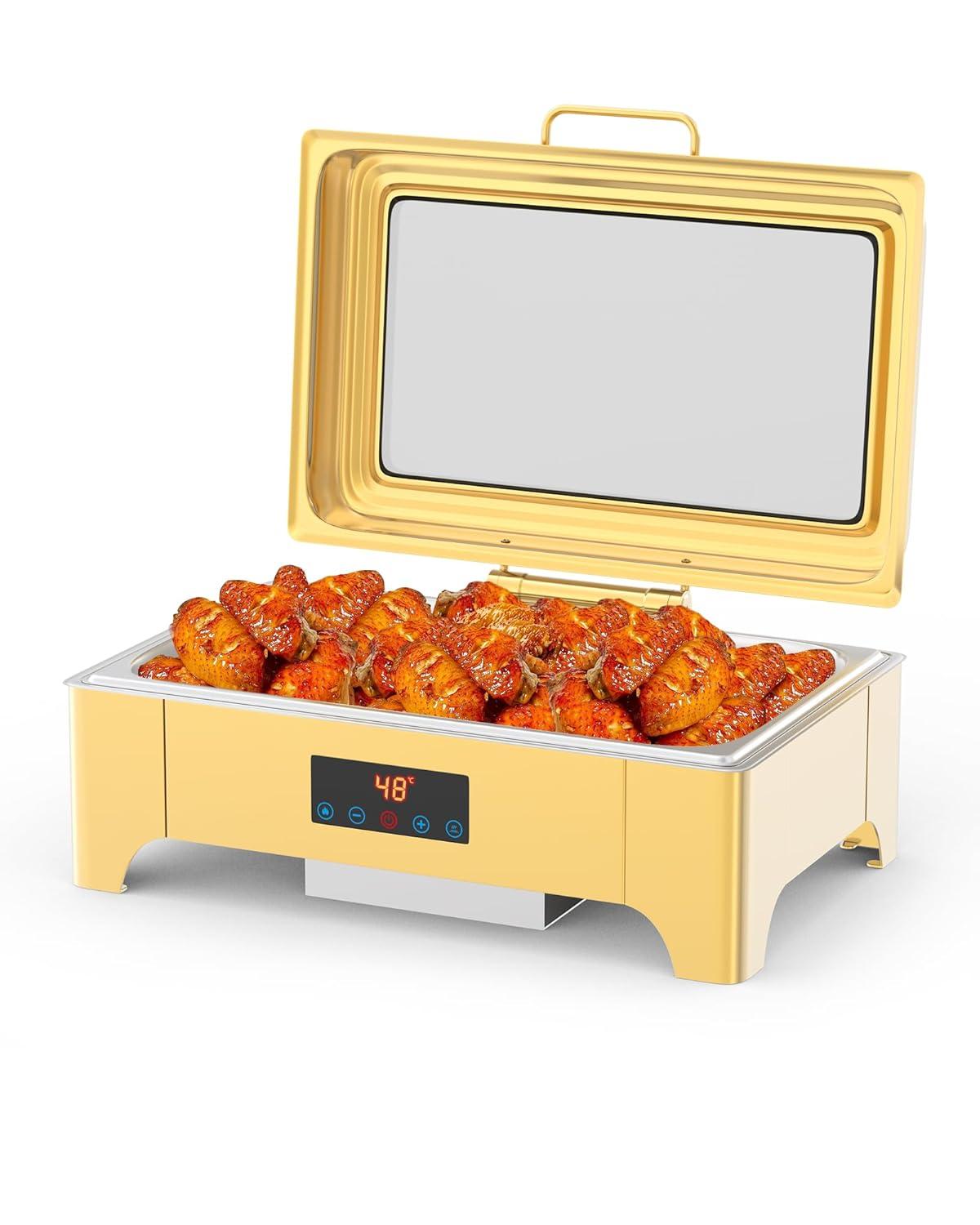 Gold Stainless Steel 9QT Electric Chafing Dish with Touch Screen
