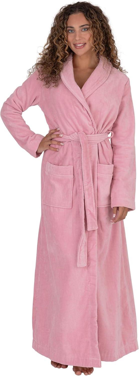 Arus Women's Turkish Terry Cotton Hooded Robe, Full Length Long Bathrobe with Hood , Rose , X Small