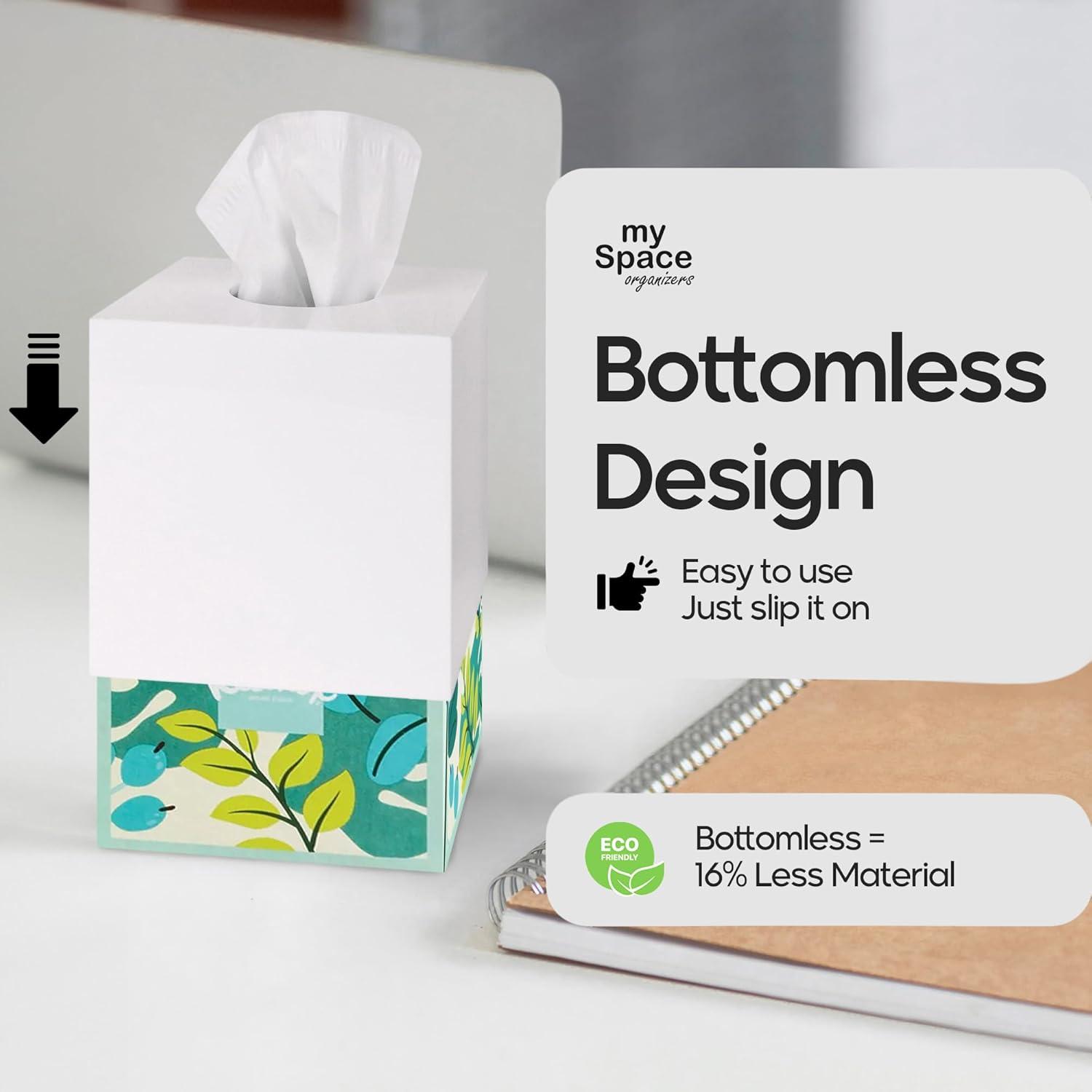 White Tissue Box Cover Square - Plastic Facial Tissue Box Holder - Decorative Cube Tissue Holder Dispenser Fits Any Vanity Countertop, Bedroom Dresser, Office, Bathroom Decor C33