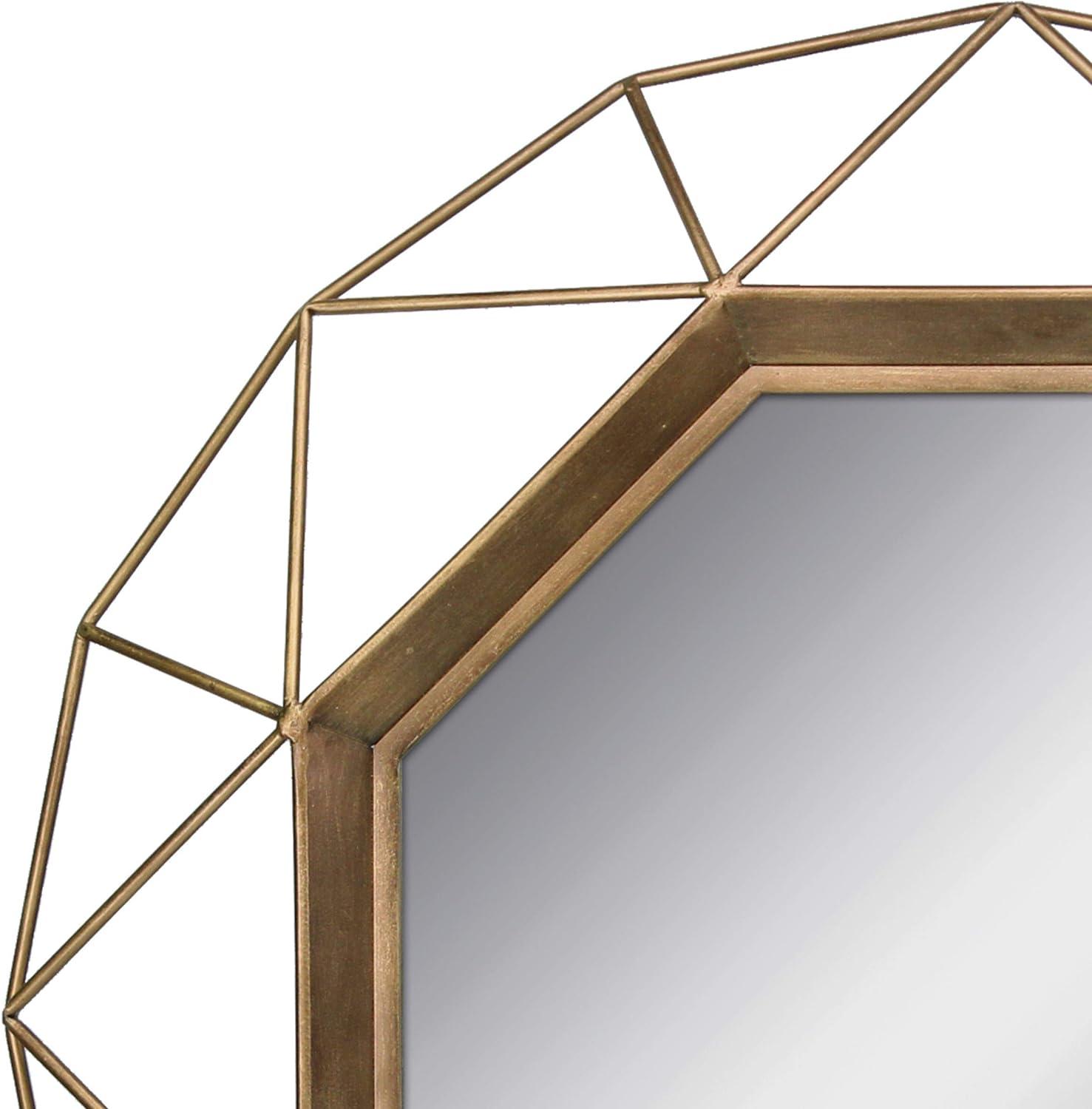 30.5" Round Antique Gold Geometric Wood Wall Mirror