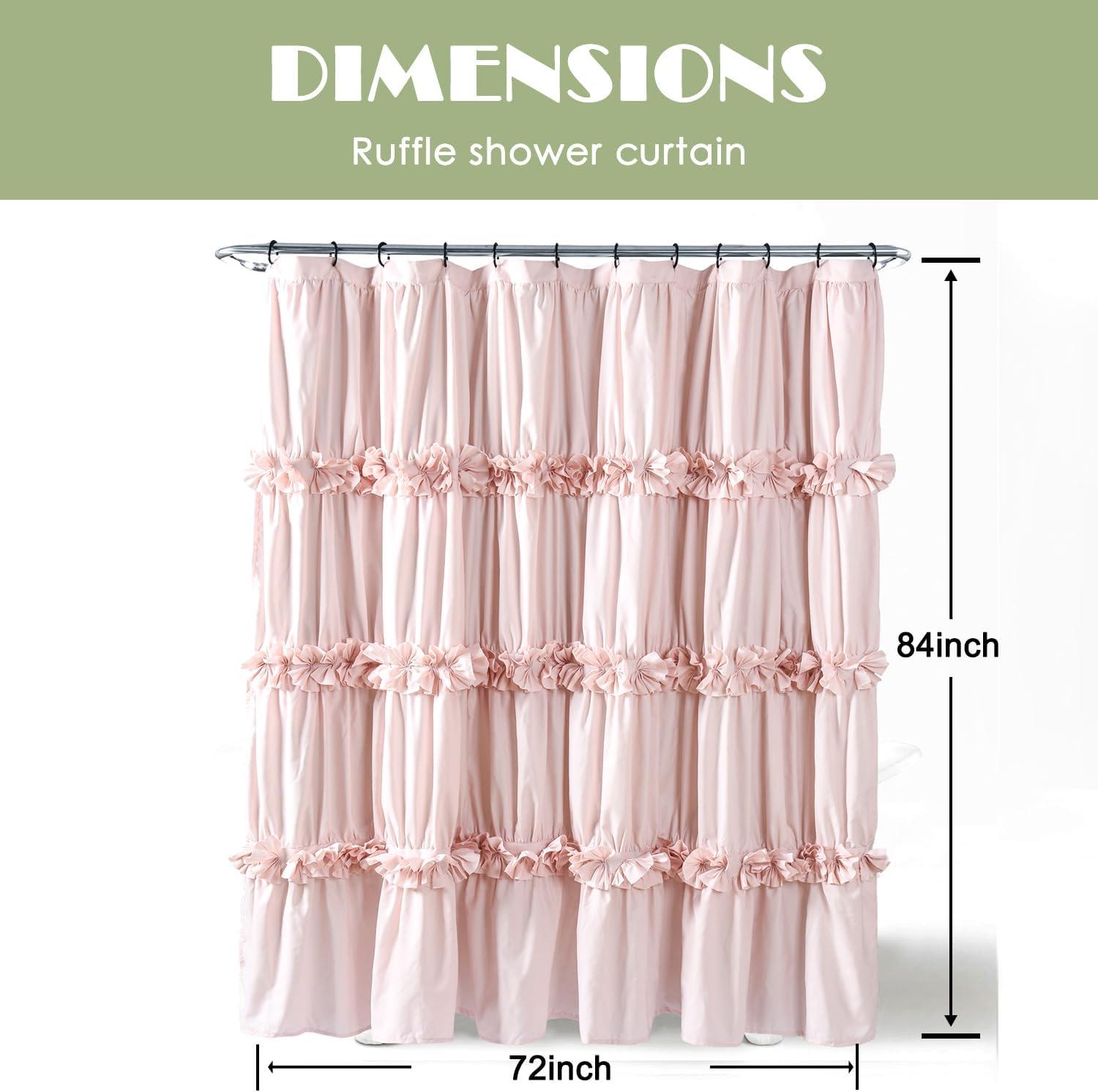 Peach Ruffle Shower Curtain, Vintage Handcrafted Bow Tie Bath Curtain for Master Bathroom, Ruched Microfiber Bathroom Curtain with 12 Buttonholes, 72" W x 72" H (LQ-10)