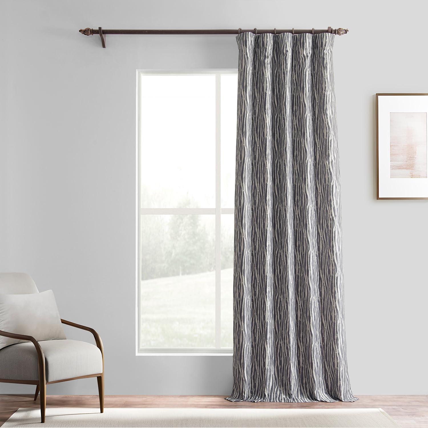 Tiger Stripe Grey Faux Silk Room-Darkening Curtain Panel, 84 Inches