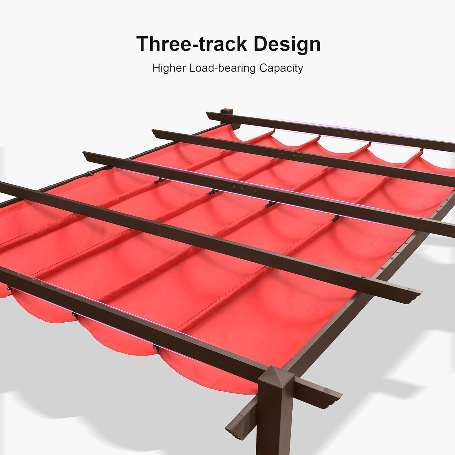 PURPLE LEAF Pergola 10' X 13' Outdoor Retractable Metal Patio Pergola with Shade Cover for Garden Yard Pavilion Grill for Beach Deck Gazebo, Terra